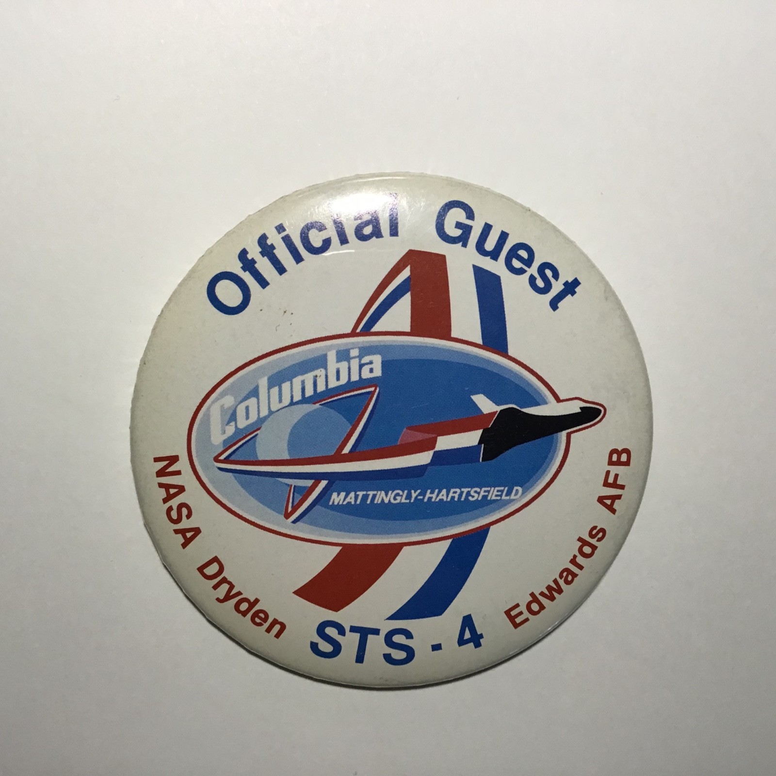 vintage NASA Official Guess Columbia STS-4 Back pin Button 1982