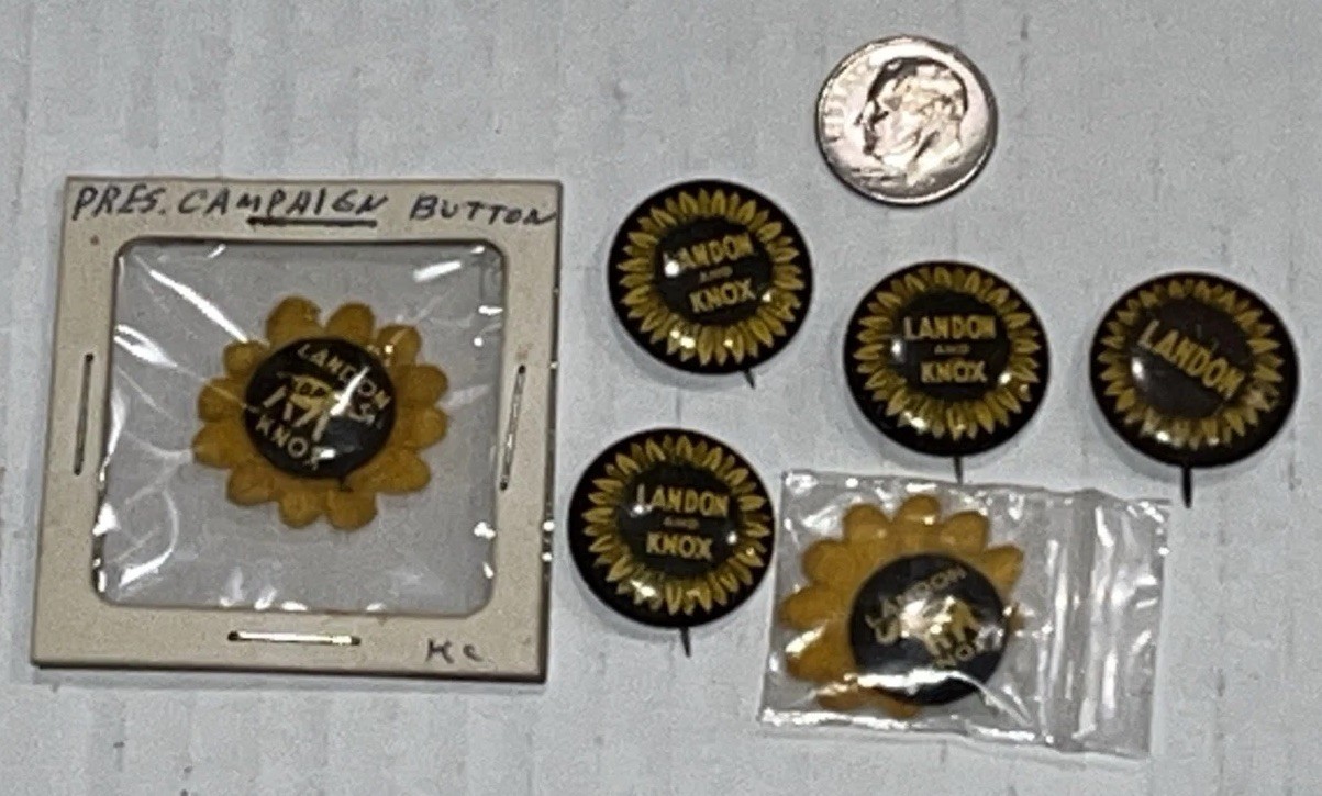Landon Knox Buttons Political Sunflower Lot Of 6