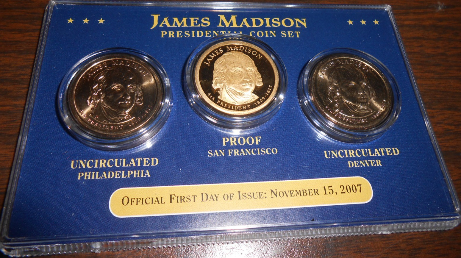 2007 PRESIDENTIAL $1 COIN P, D, & S - JAMES MADISON - 3 COIN SET