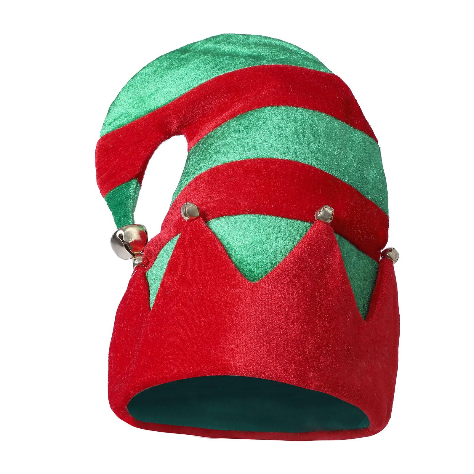 Christmas Elf Hat Red and Green Unisex Elf Hat for Adults with Jingle Bells X...