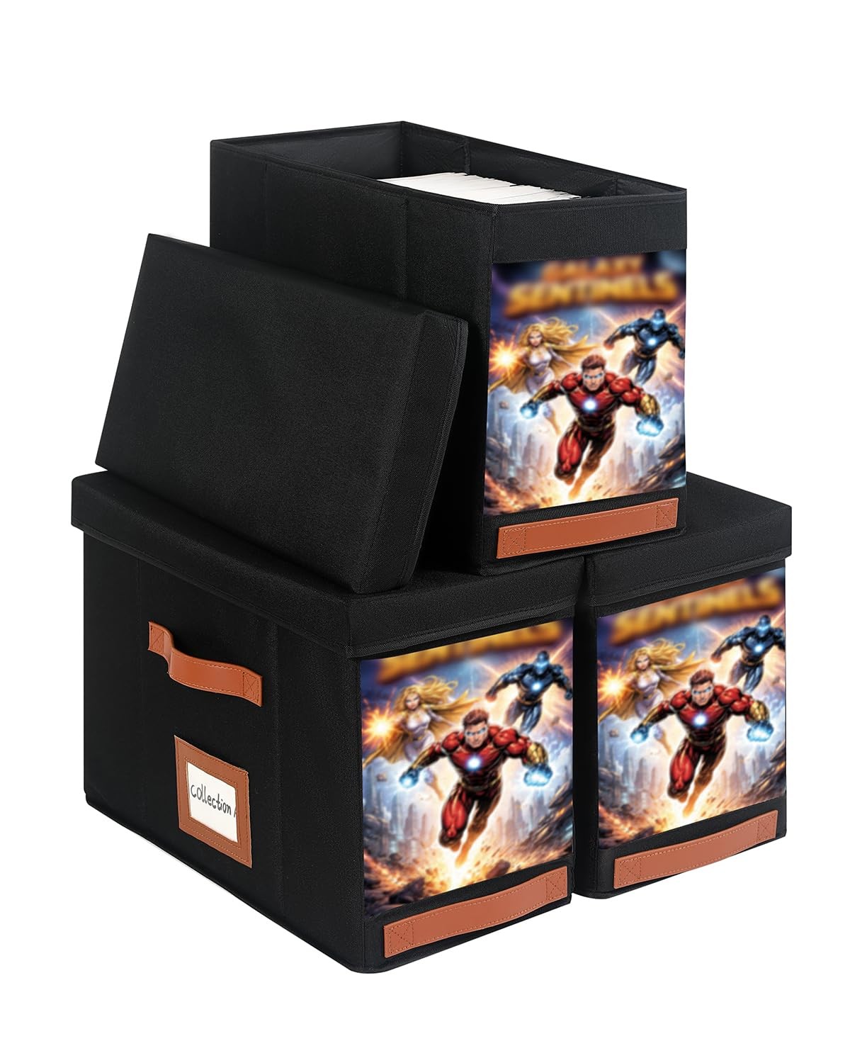 Comic Book Storage Box with Display Window, 3-Pack Collapsible Storage Case, ...