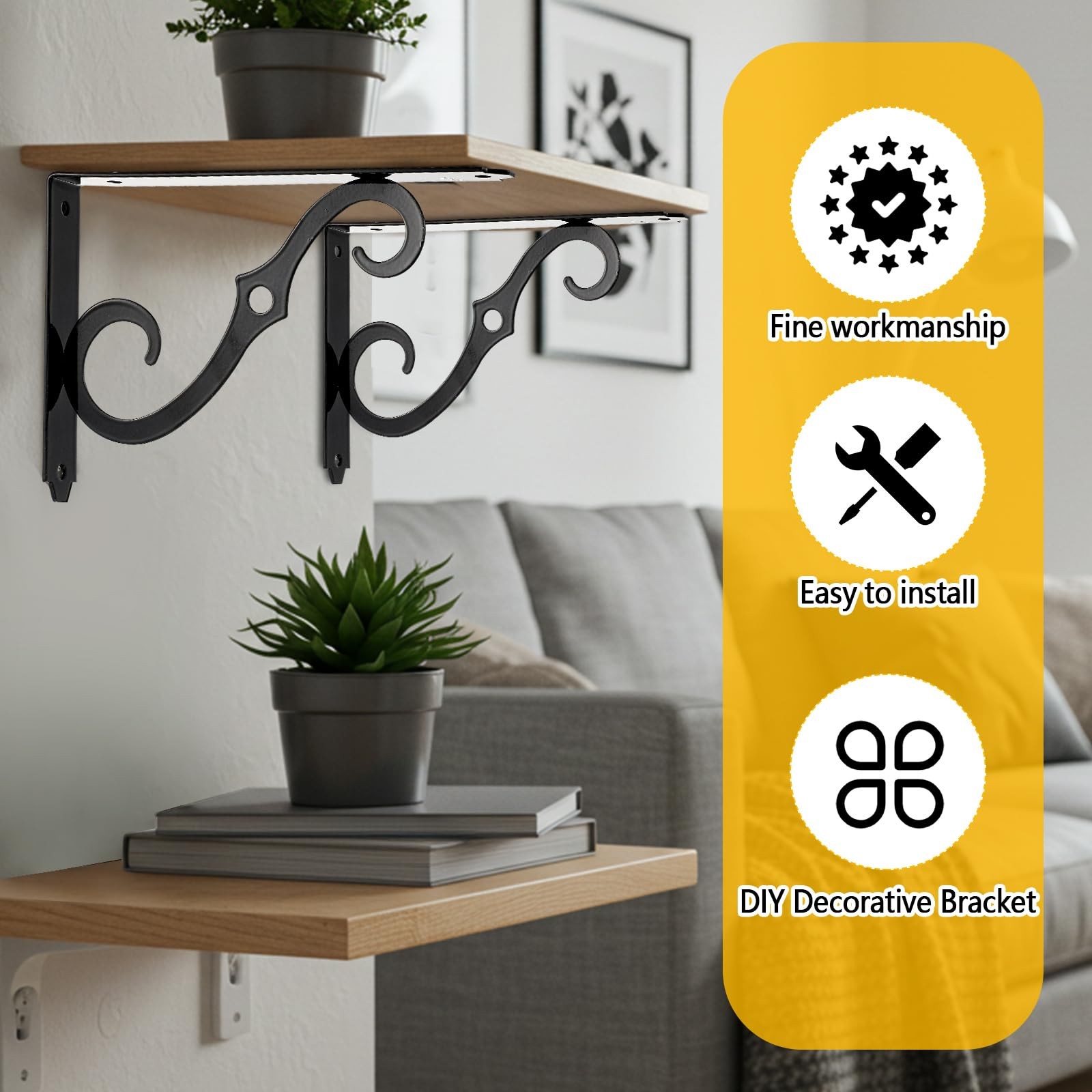 8 Pack 8 Inch Decorative Shelf Bracket Heavy Duty Wall Mounted Floating Brack...