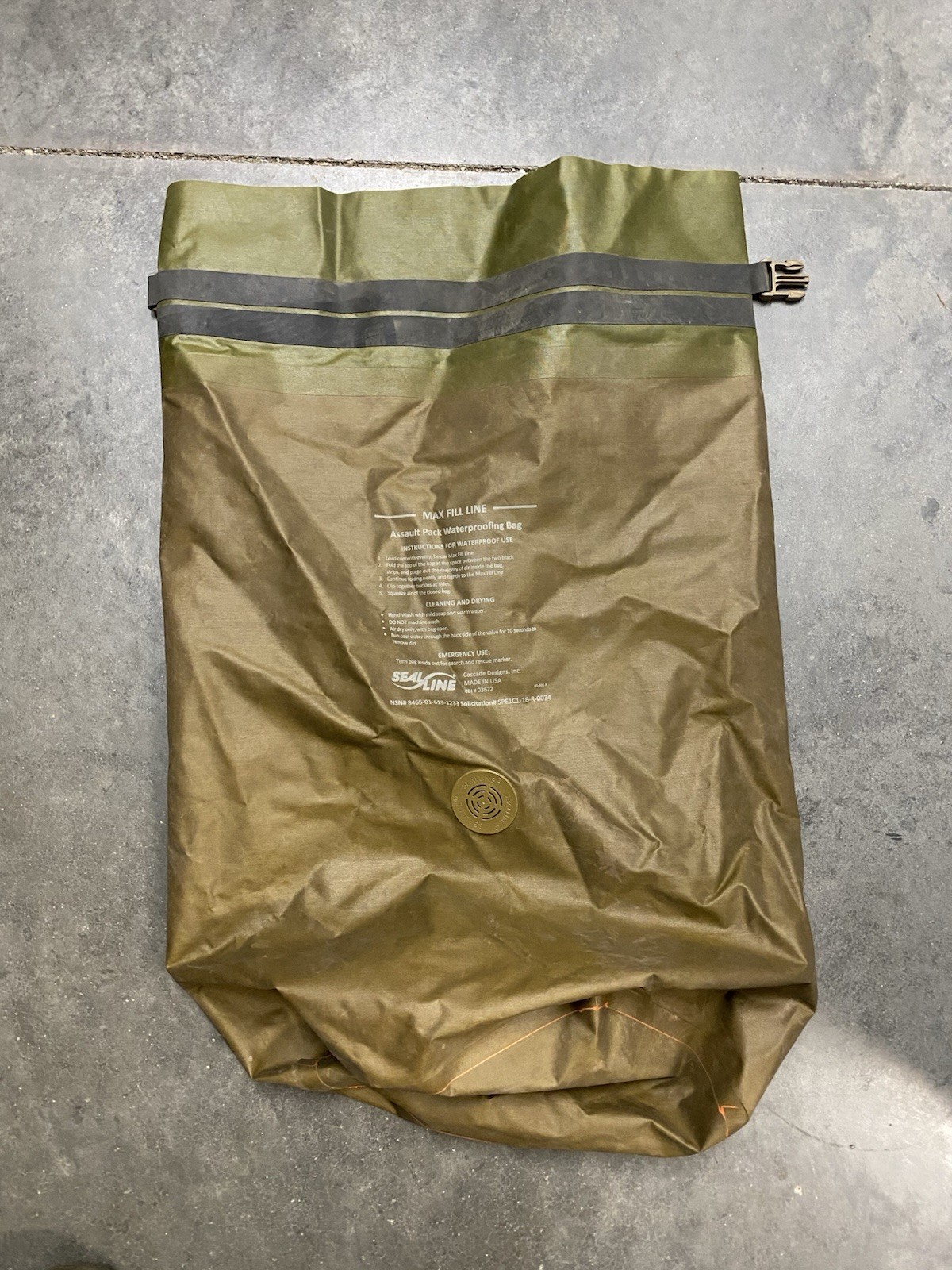 Damaged USMC Gen 1 Assault Pack Waterproof Liner OD Green ILBE Rescue Panel