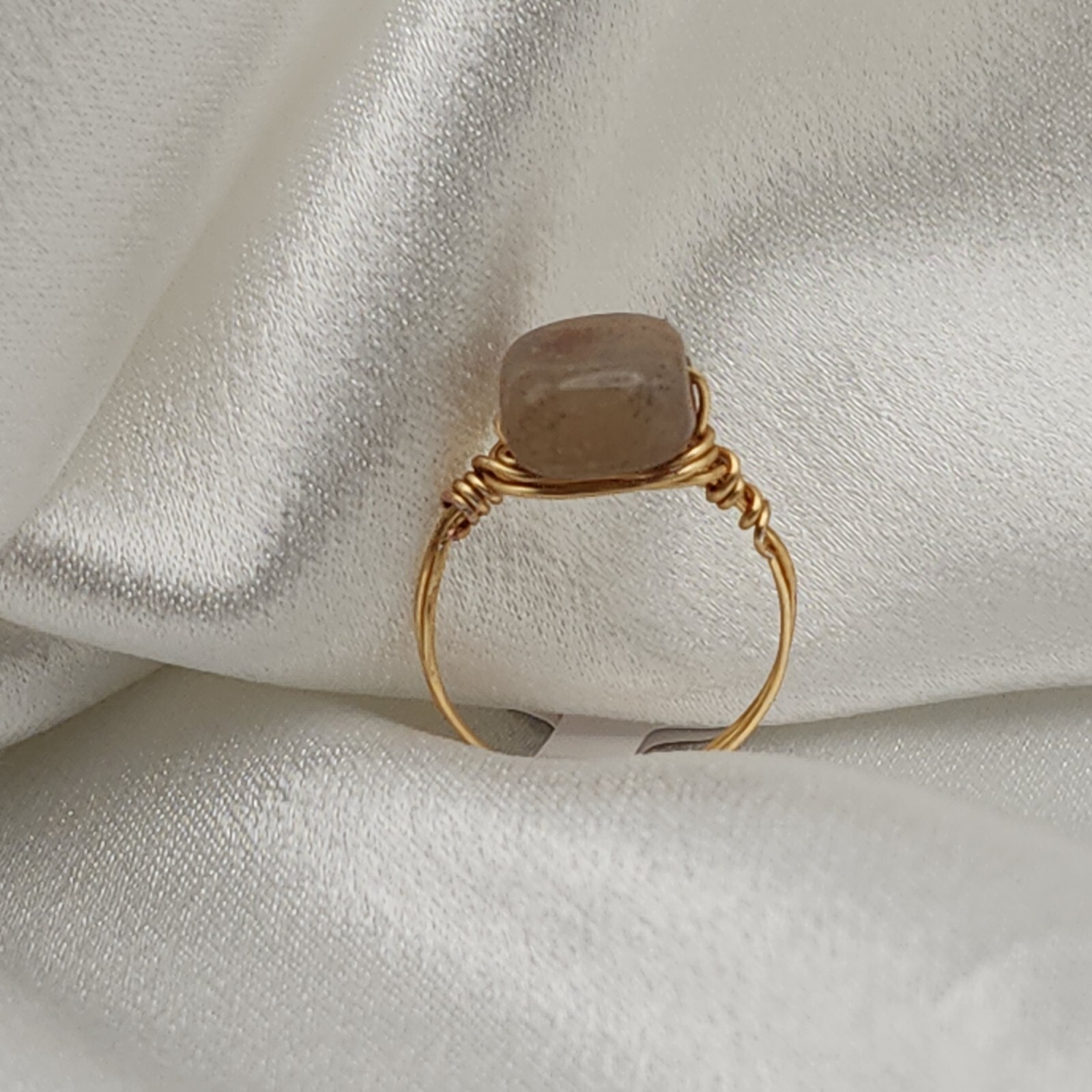 Copper Wire Wrapped Stone Ring Size 6.5 Rustic Handcrafted Minimal Jewelry