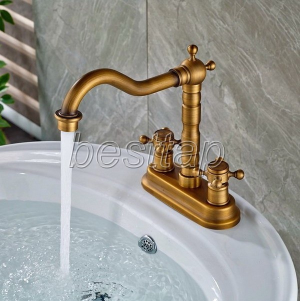 Antique Brass 4" Centerset Bathroom Two Holes Basin Faucet Sink Tap snf036