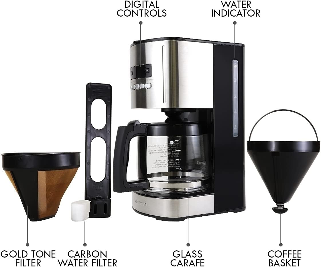 Drip Coffee Maker - 12 Cup Programmable Cafe Machine With Glass Pot
