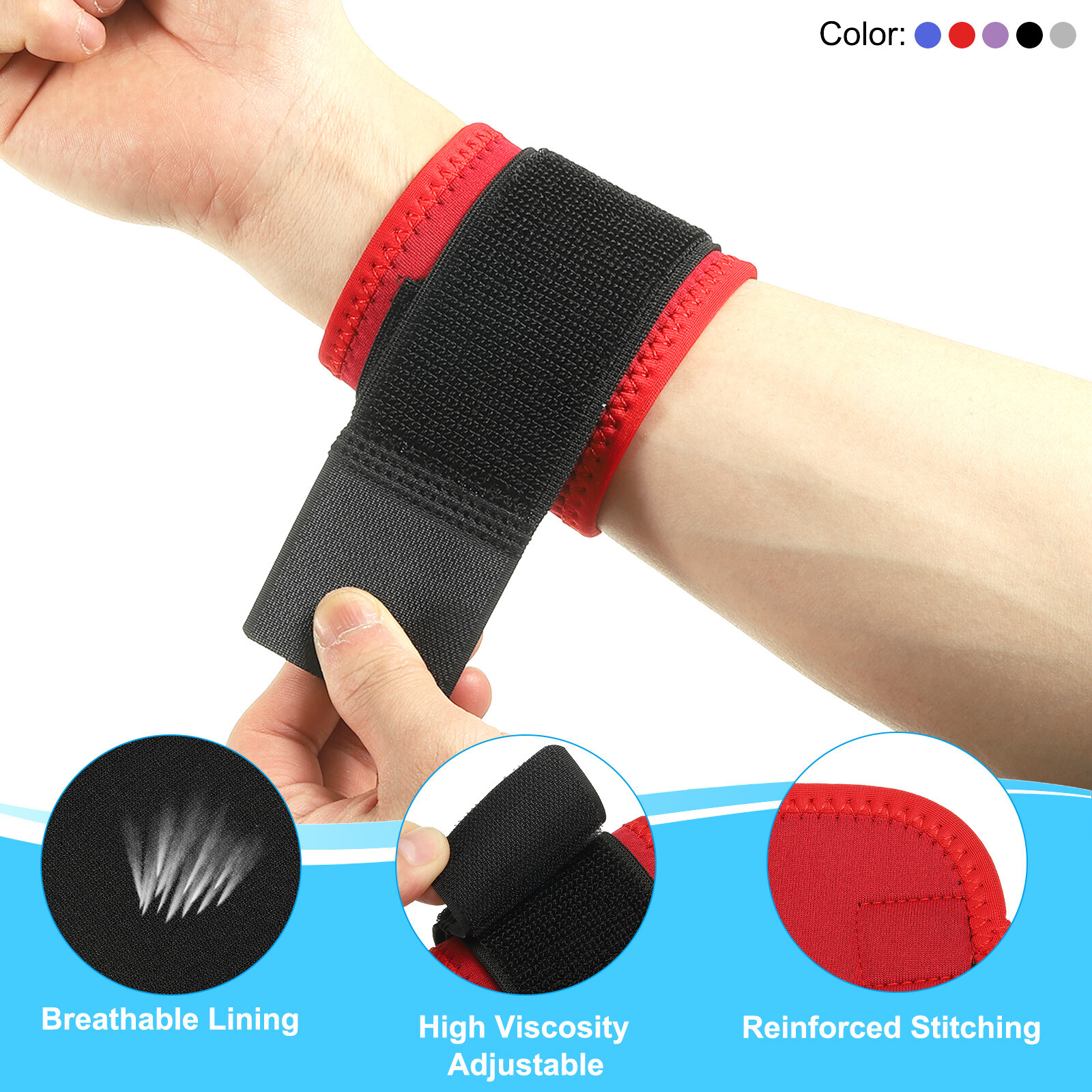Wrist Wraps Strap, 2 Pack Wrist Compression Support 15.7"x2.7" for Fitness, Red