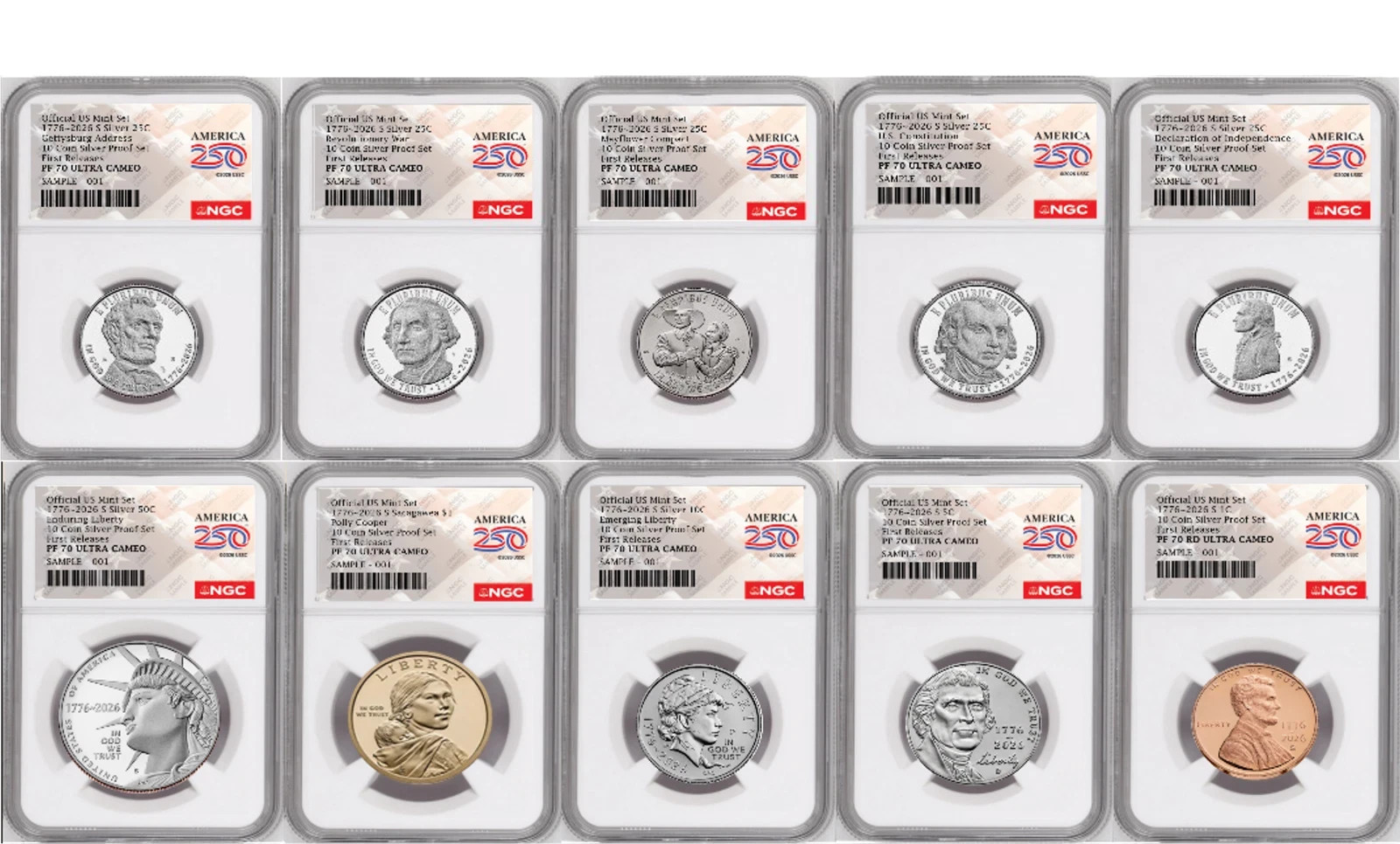 ( Presale) 1776-2026 US Mint 10 Coin Silver Proof Set NGC PF70 FR 250 Flag Label