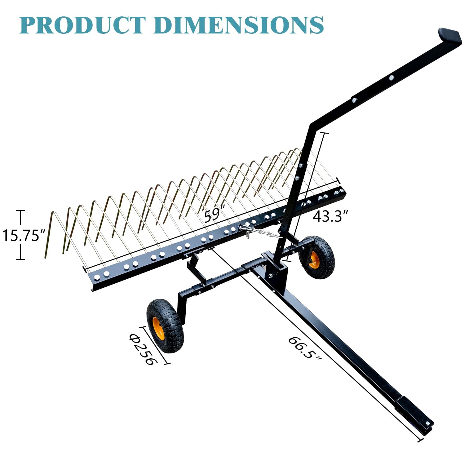 60" ATV UTV Tow Behind Pine Straw Rake ,Lawn Tractor Landscape Rake ,Yard Tools