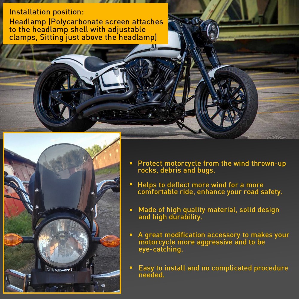 Smoke Motorcycle Universal Windscreen Headlight For Windshield 5-7" Headlight