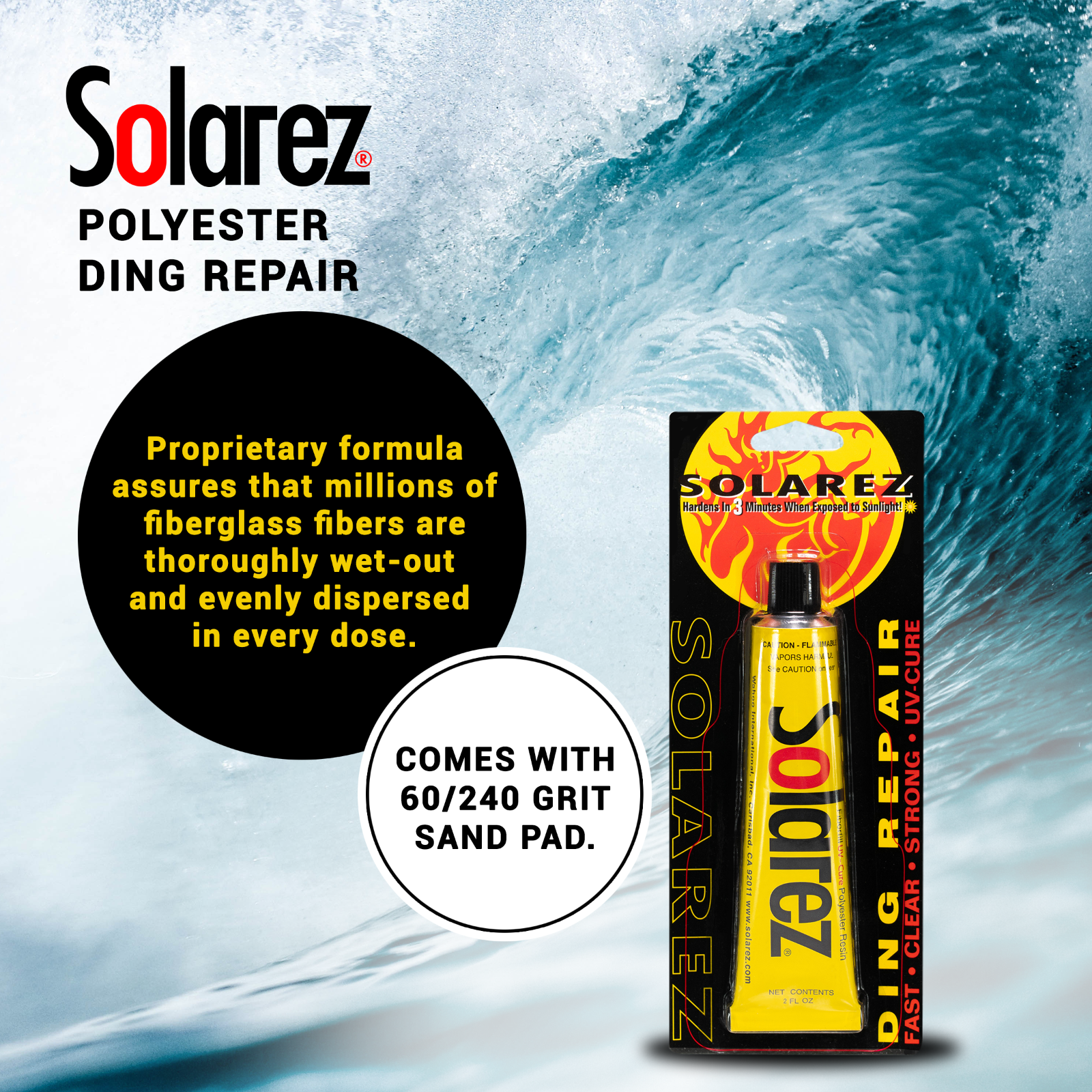 SOLAREZ UV Cure Polyester Ding Resin - (2 Oz) Surfboard Repair Kit