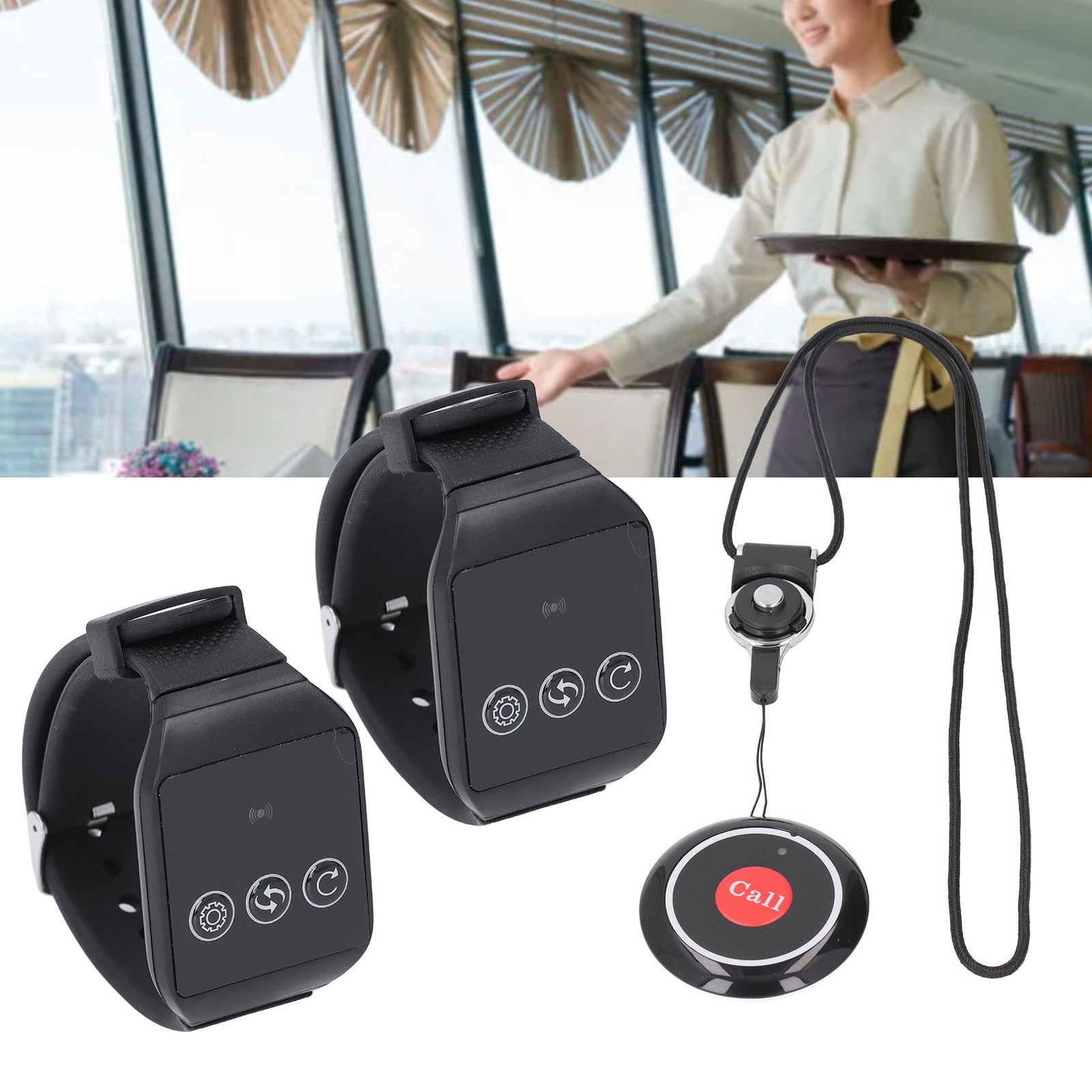 Wireless Restaurant Service Calling System 2 Watch Receiver And 1 Button Pagers