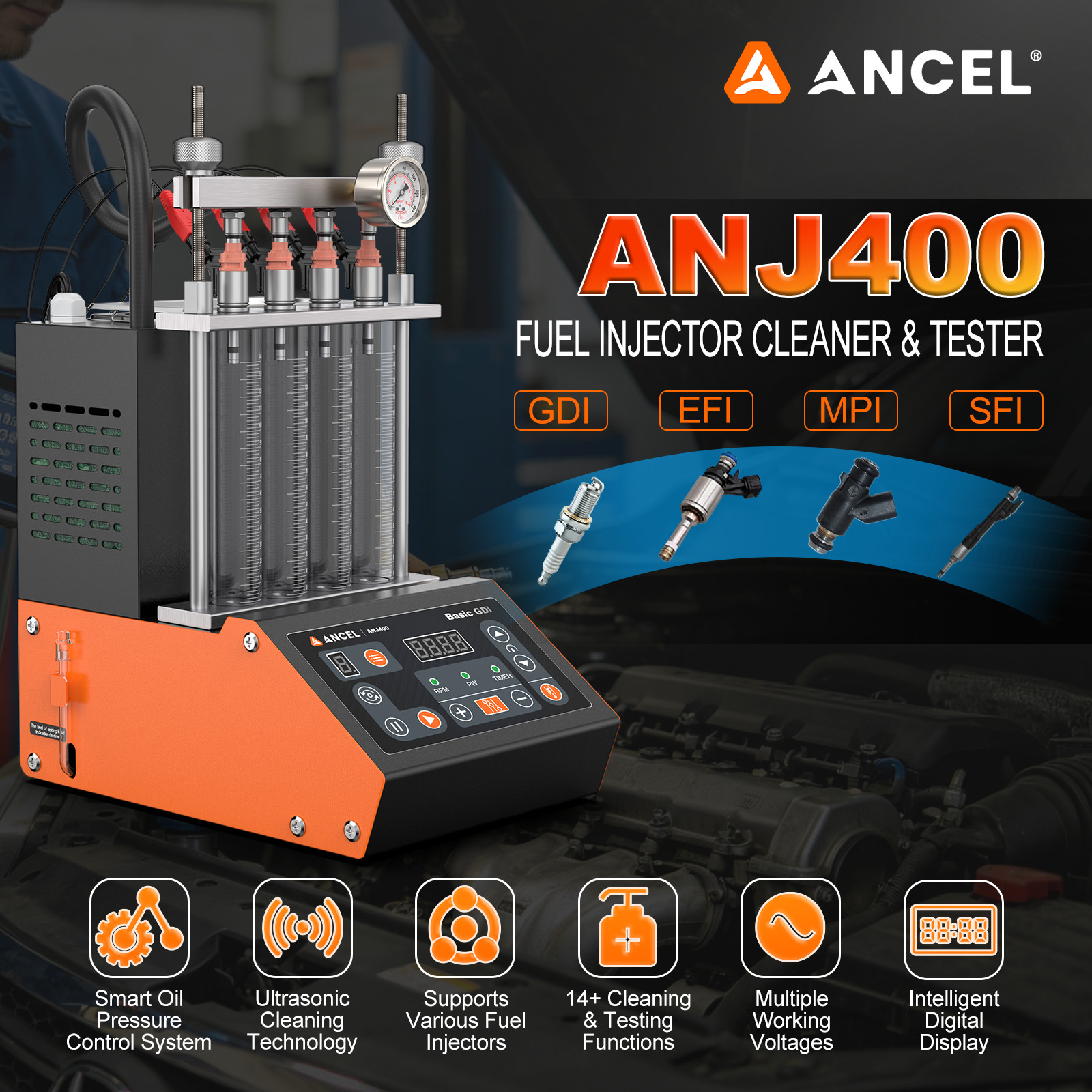 ANCEL ANJ400 Fuel Injector Cleaner Tester Low-resistance Injector Test Function