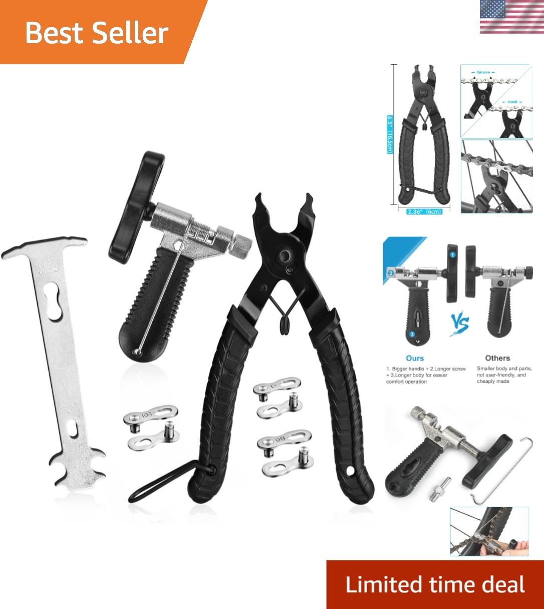 Compact Bike Chain Tool Kit - Master Link Pliers & Wear Checker for Easy Repairs
