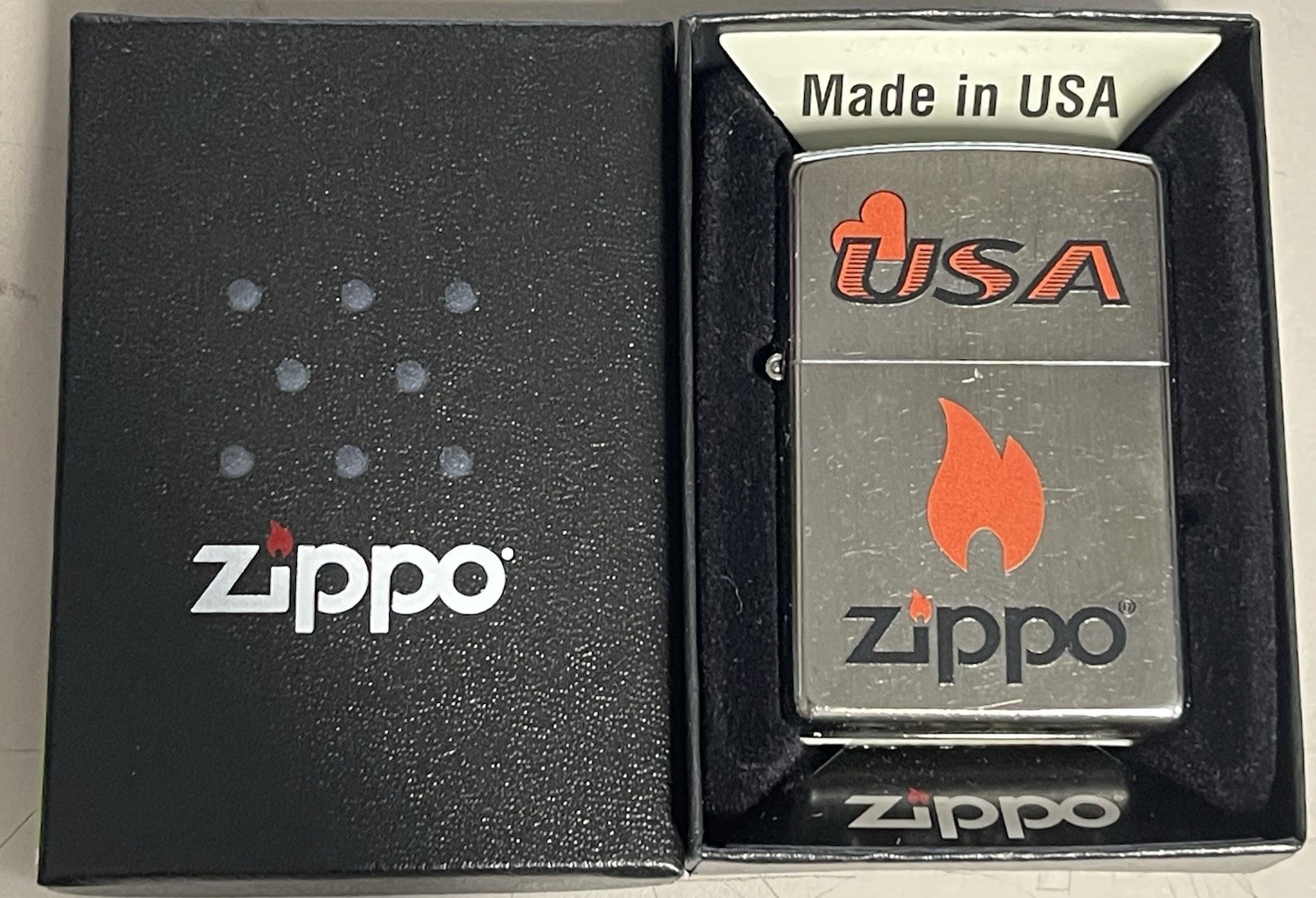 ZIPPO 2019 USA HEART AND FLAME LOGO STREET CHROME LIGHTER SEALED IN BOX B329