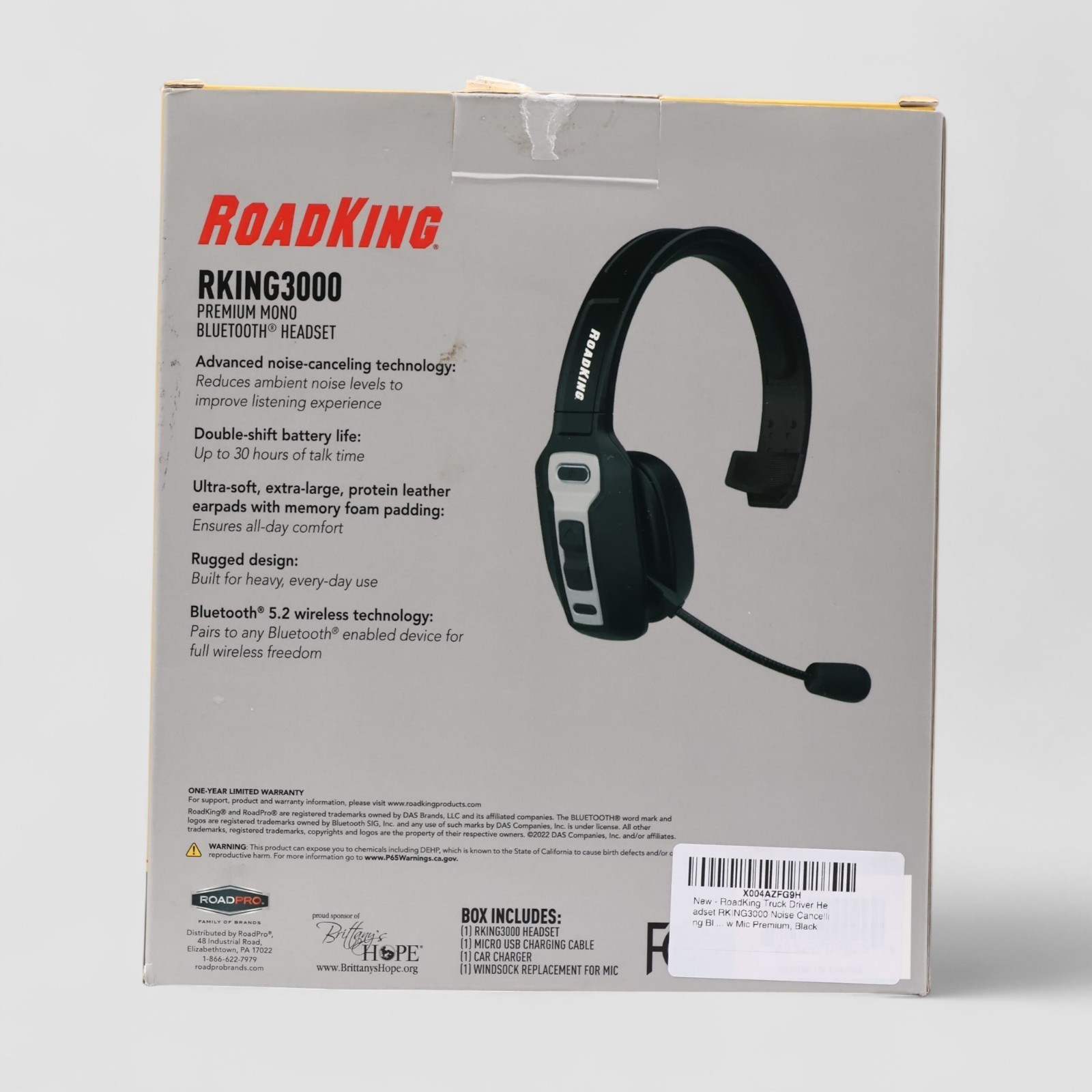 RoadKing RKING3000 Noise Cancelling Bluetooth Wireless Trucker Headset Untested