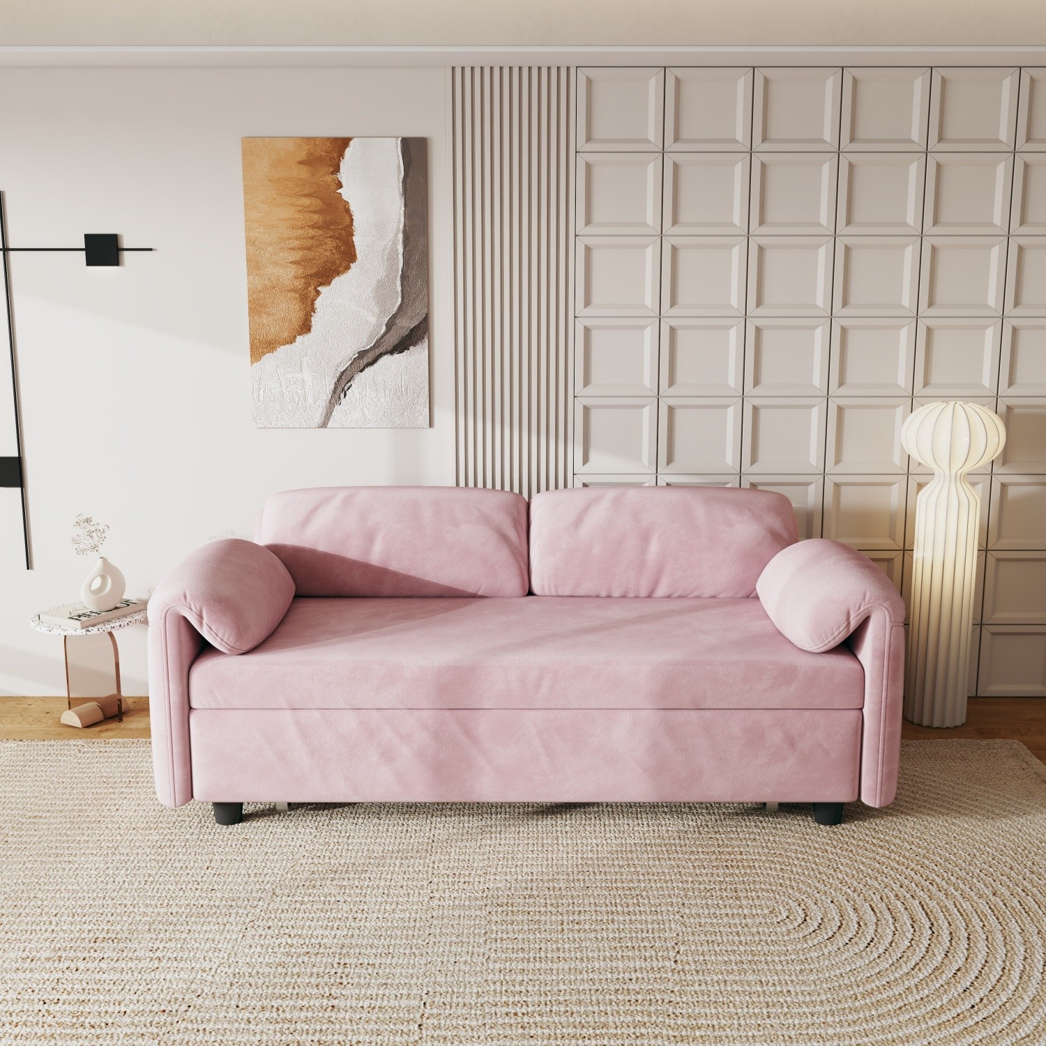 Convertible Sleeper Sofa Bed Velvet Loveseat 2-Seater Sofa w/ Pull Out Bed