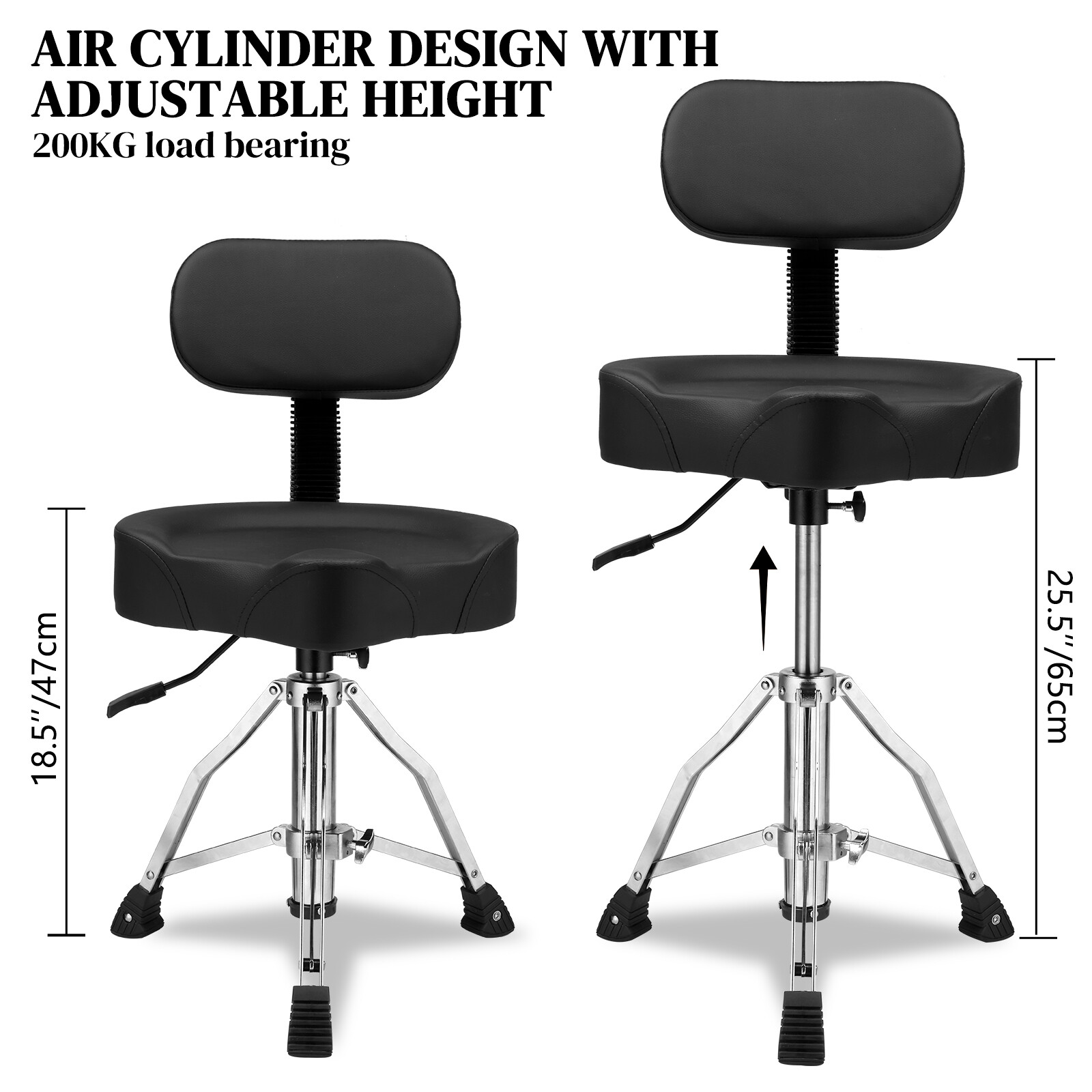 Adjustable Black Drum Stool Hydraulic Function By Shoulder Strap Drummers Top
