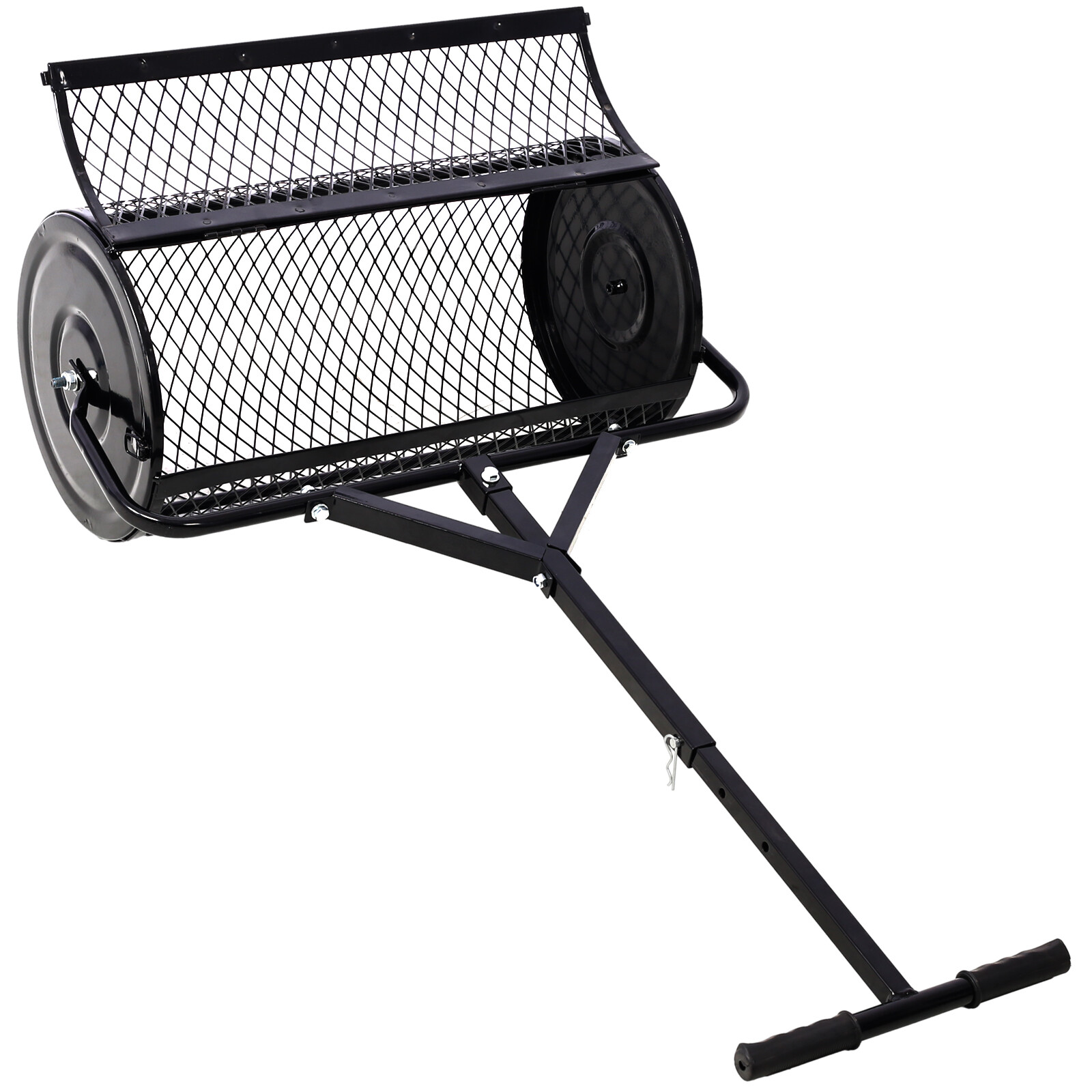 Peat Moss Spreader Metal Mesh Basket with Handle Compost Seeding Spreader Roller