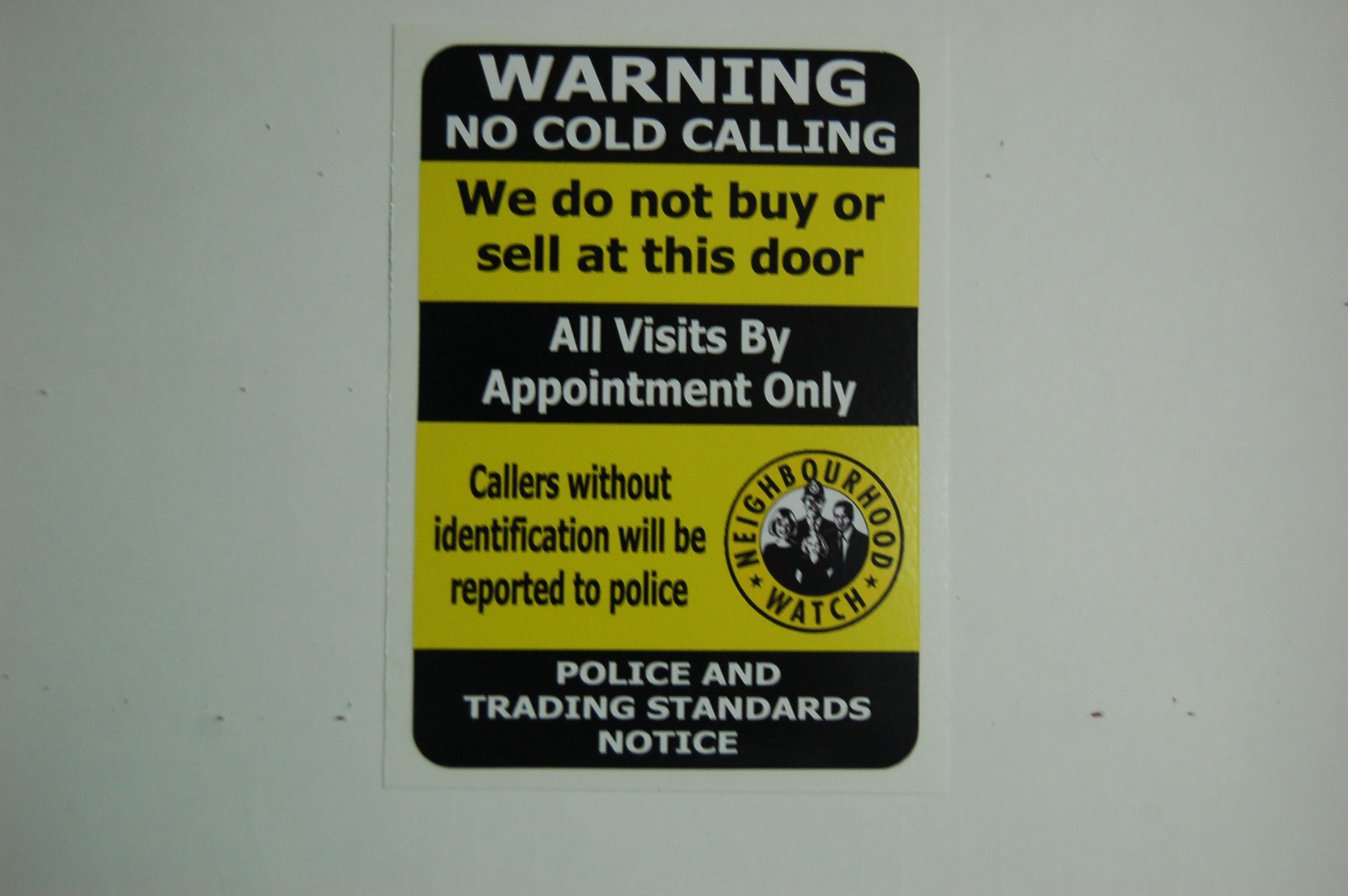 NO COLD CALLING CALLERS Salesman Window Door Warning Security Sticker