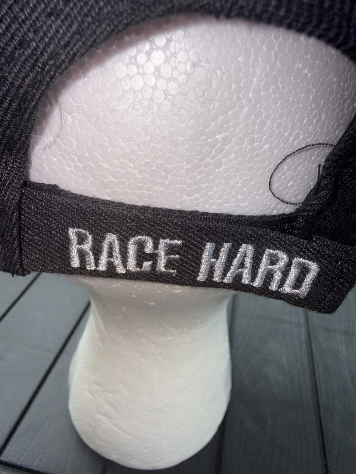 Triple X Grey Silver Black on Black Hat Cap Hook Loop RACE HARD on Hook Loop
