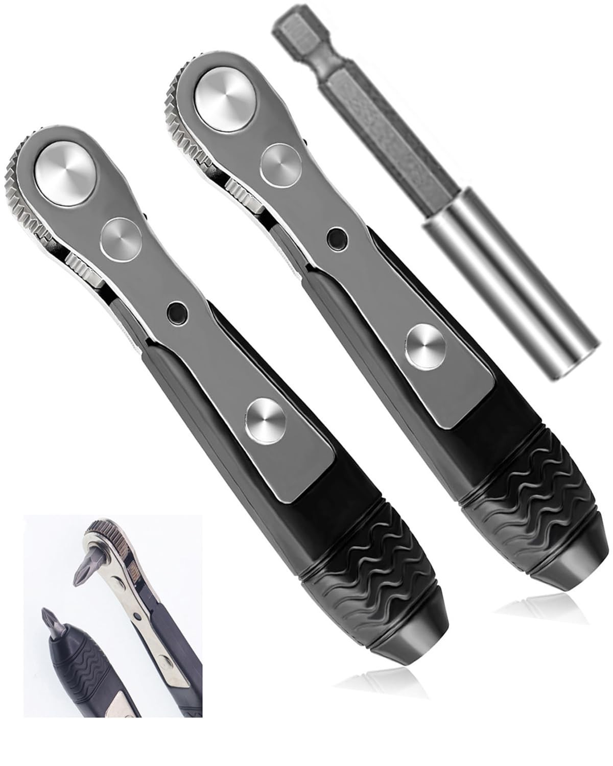 Mini Ratchet, 2 Pieces 1/4 Inch Drive Micro Ratcheting Bit Driver with1 Piece...