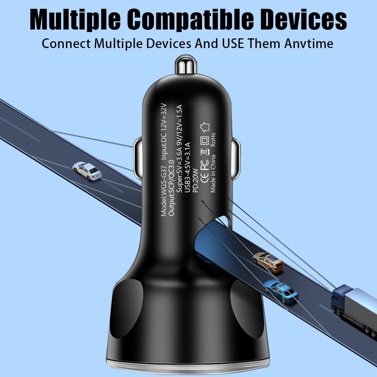 4 USB Port Super Fast Car Charger Adapter for iPhone Samsung Android Cell Phone