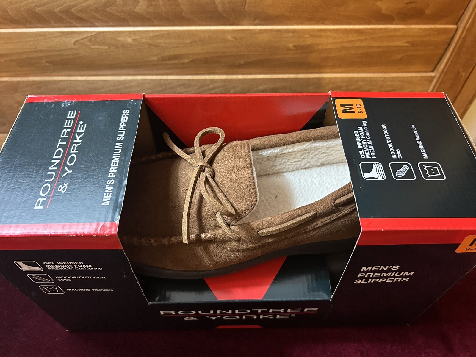 ROUNDTREE & YORK MEN'S PREMIUM SLIPPERS  M 9-10 Brown NIB