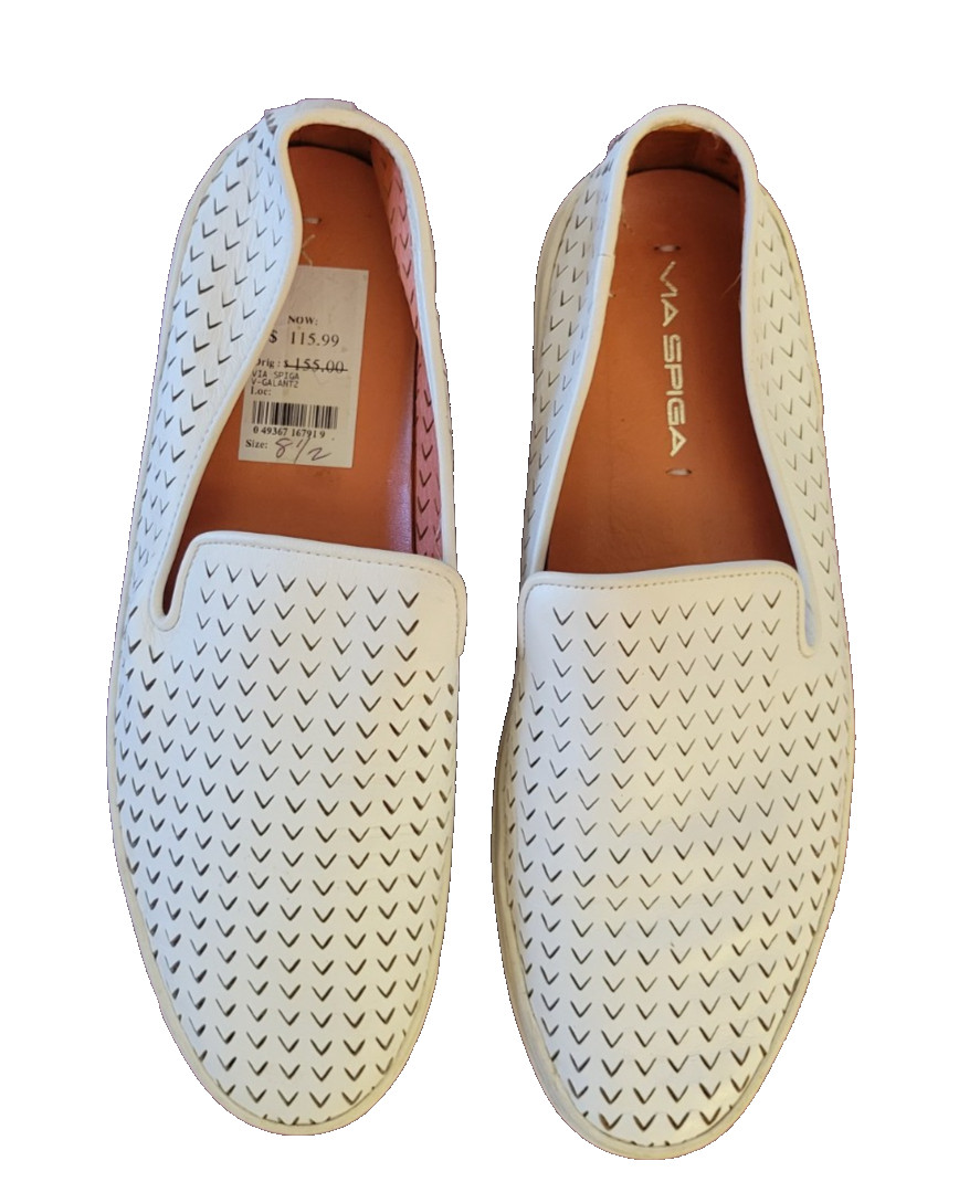VIA SPIGA Mens size 8.5/39 GALEA 5 White Leather Slip-on  Sneakers Casual Shoes