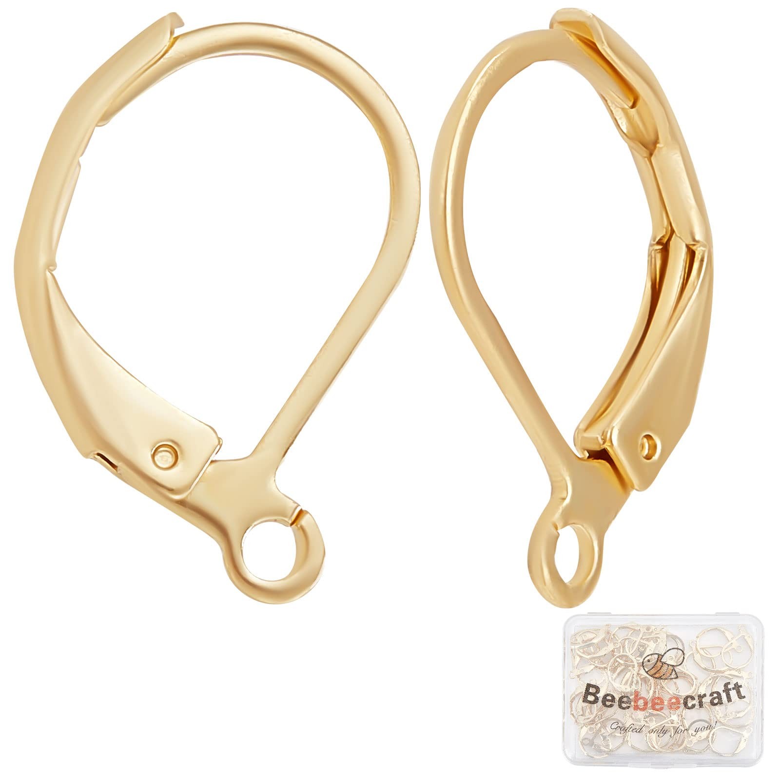 50Pcs/Box Leverback Earring Findings 24K Gold Plated Stainless Steel French E...