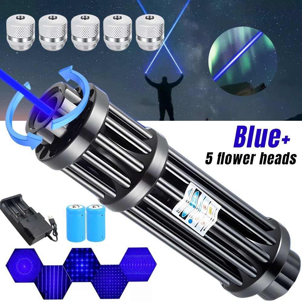 Watt Adjustable High Power Blue Burning Laser Pointer Visible Dot Torch Light US