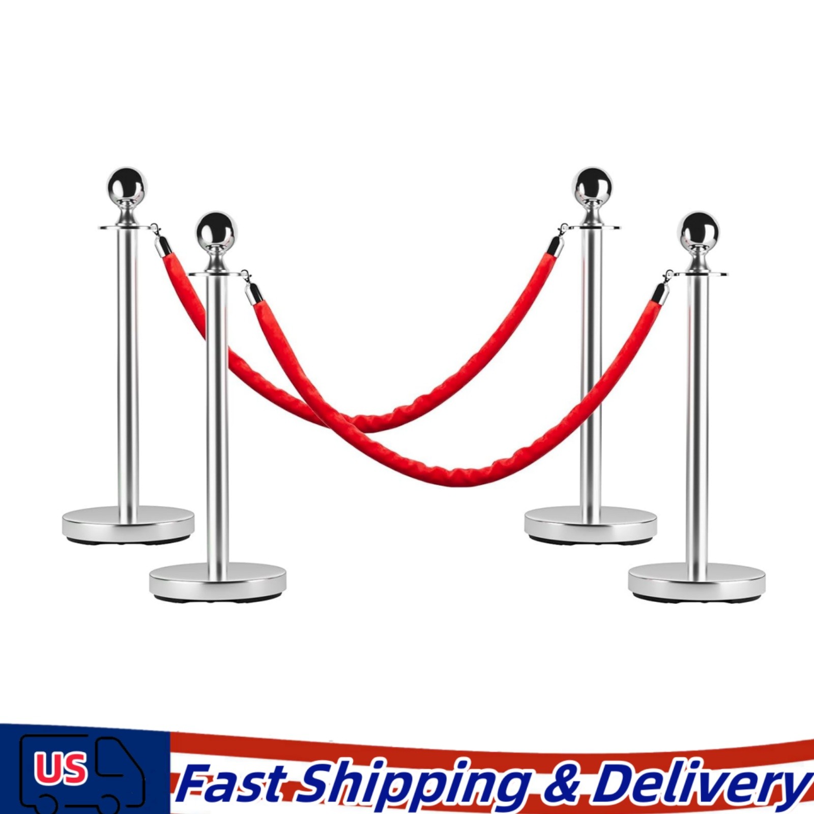4Pcs Stanchion Post Queue Barrier Crowd Control Sand Injection Base Silver