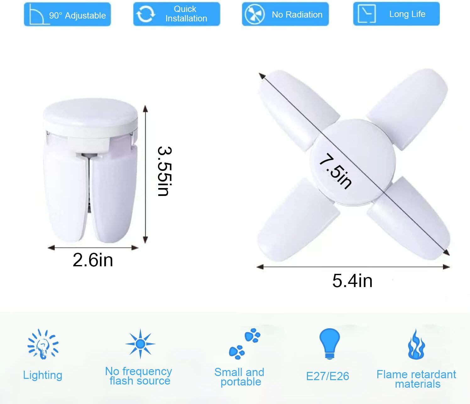 2x E27 LED Garage Light Bulb 28W Deformable Ceiling Fixture Lights Workshop Lamp