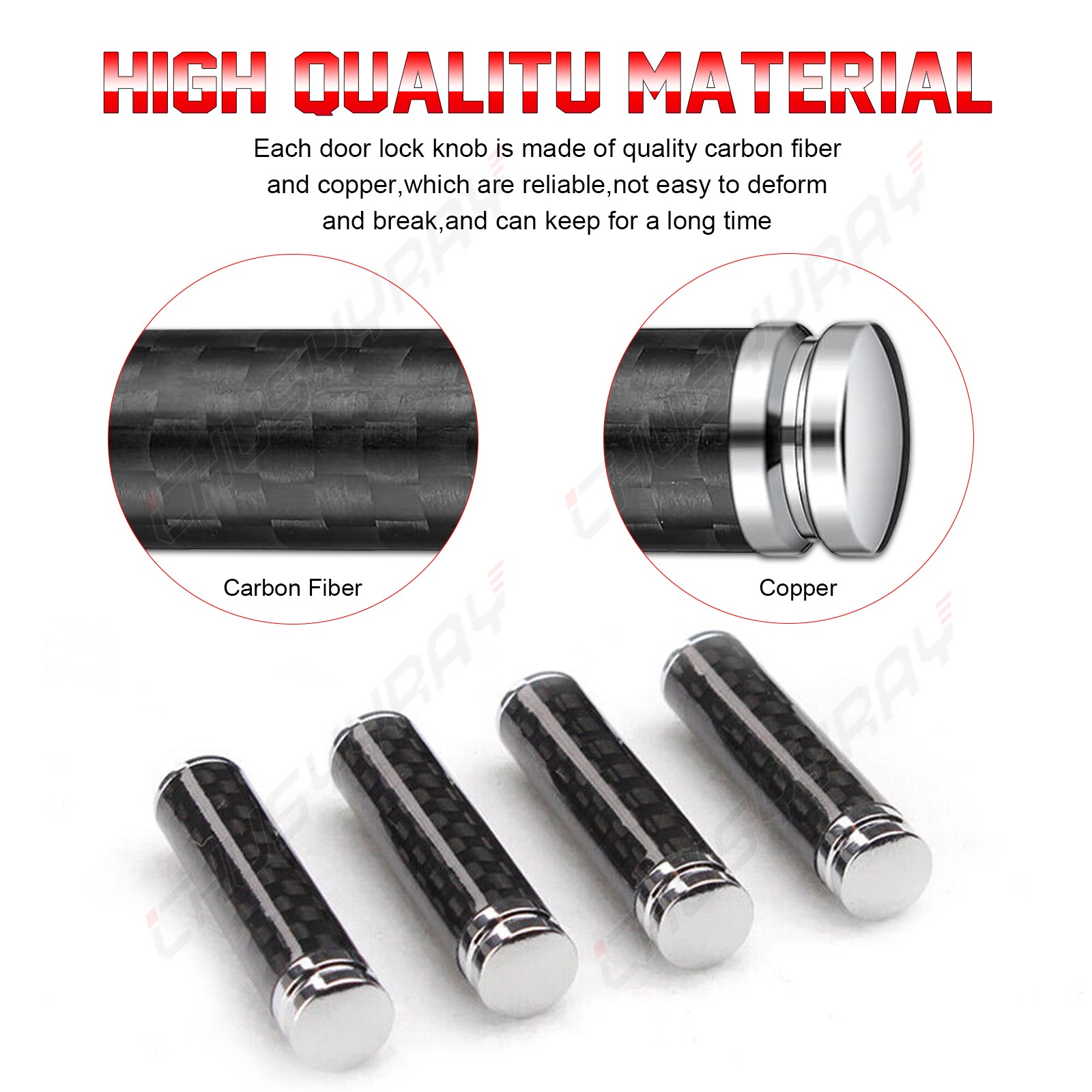 4 door lock knob pins, car interior cover pull rod