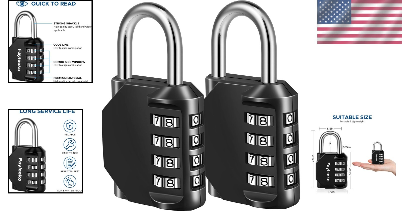 Durable Resettable Combination Lock: Perfect for Gym & Toolkit, 2-Pack, Black