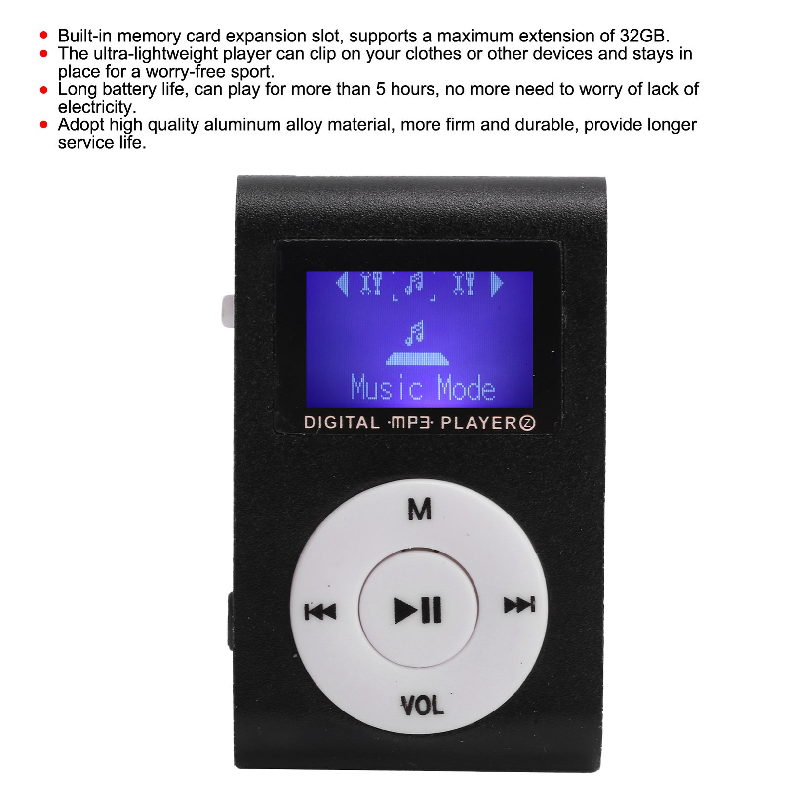 Portable Mini MP3 Music Playerorts BackClip LCD Screen MP3 Support Memory BEA