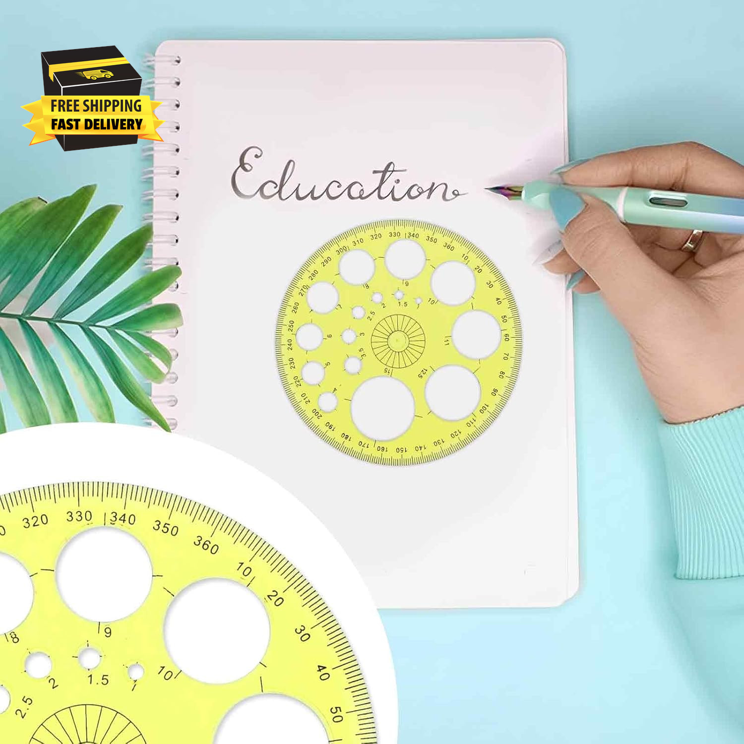 Circle Template 360° Protractor round Stencil, Plastic Circle Ruler for Drawing,