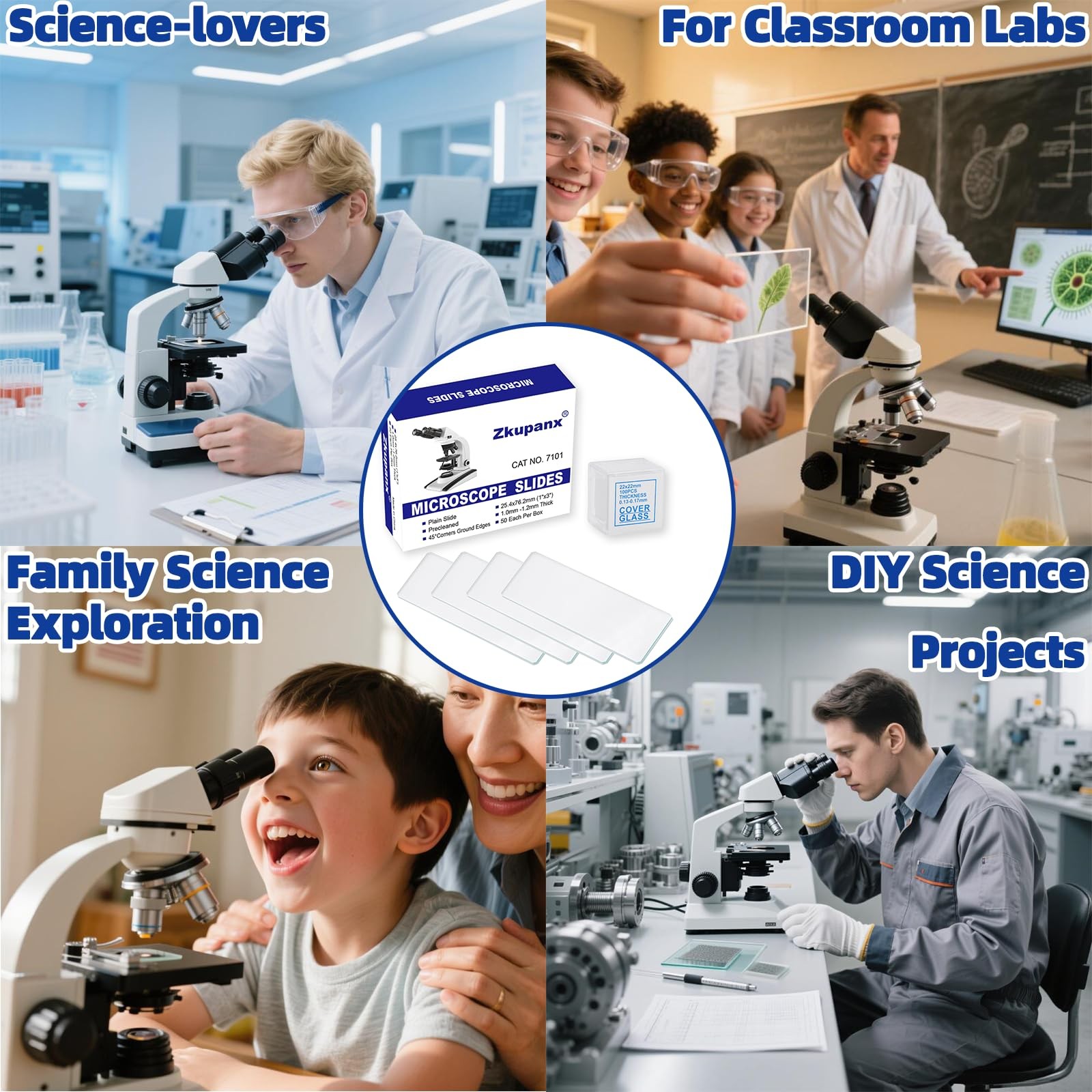 Microscope Slides and Coverslips Set - 50 Pre-Cleaned Glass Slides + 100 Cover S