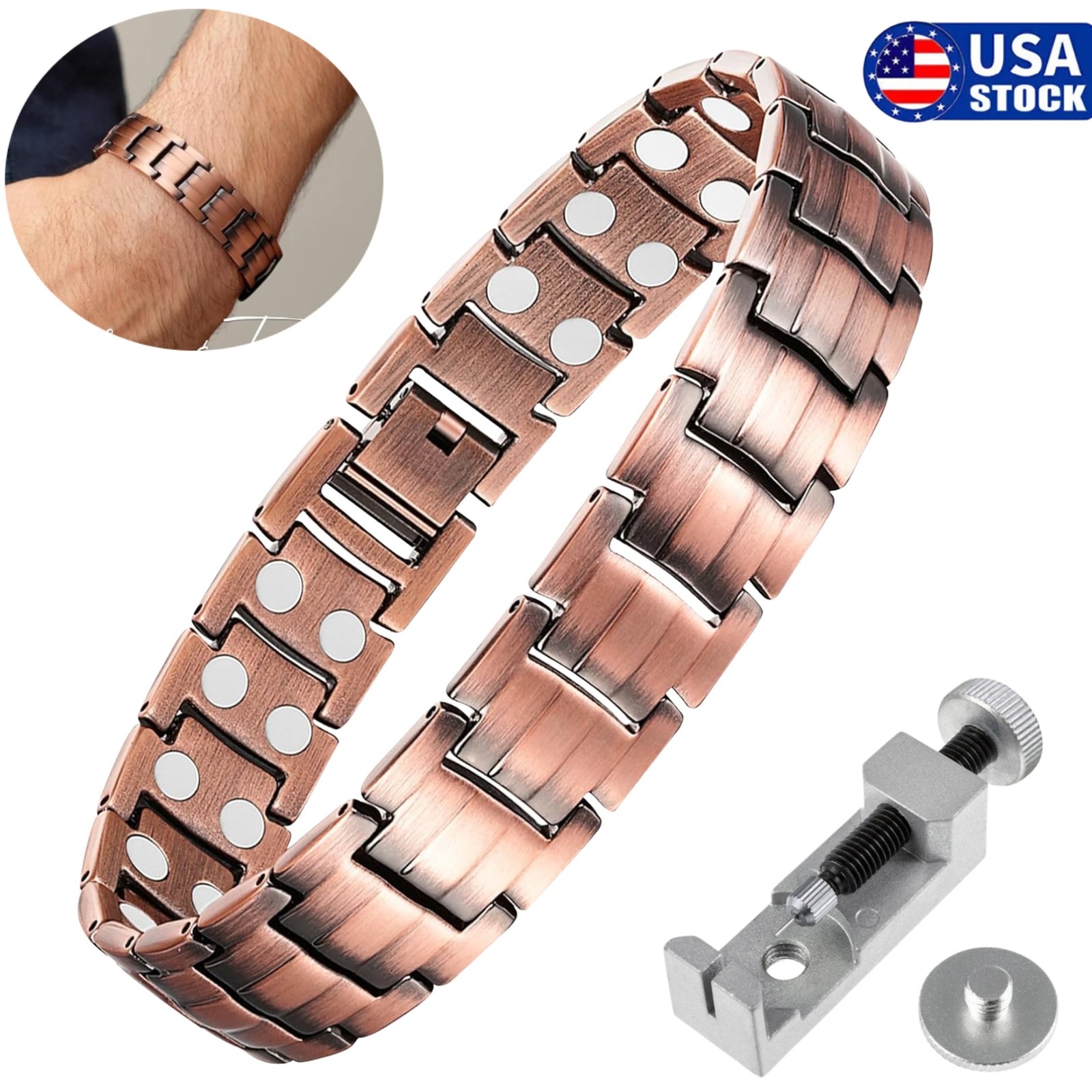 Men's Bracelet Magnetic Therapy Arthritis Pain Relief Pure Solid Copper Bangle