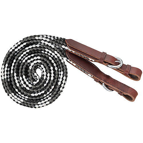 Tough1 7ft Flat Braided Trail Reins Black/Gray/Wht