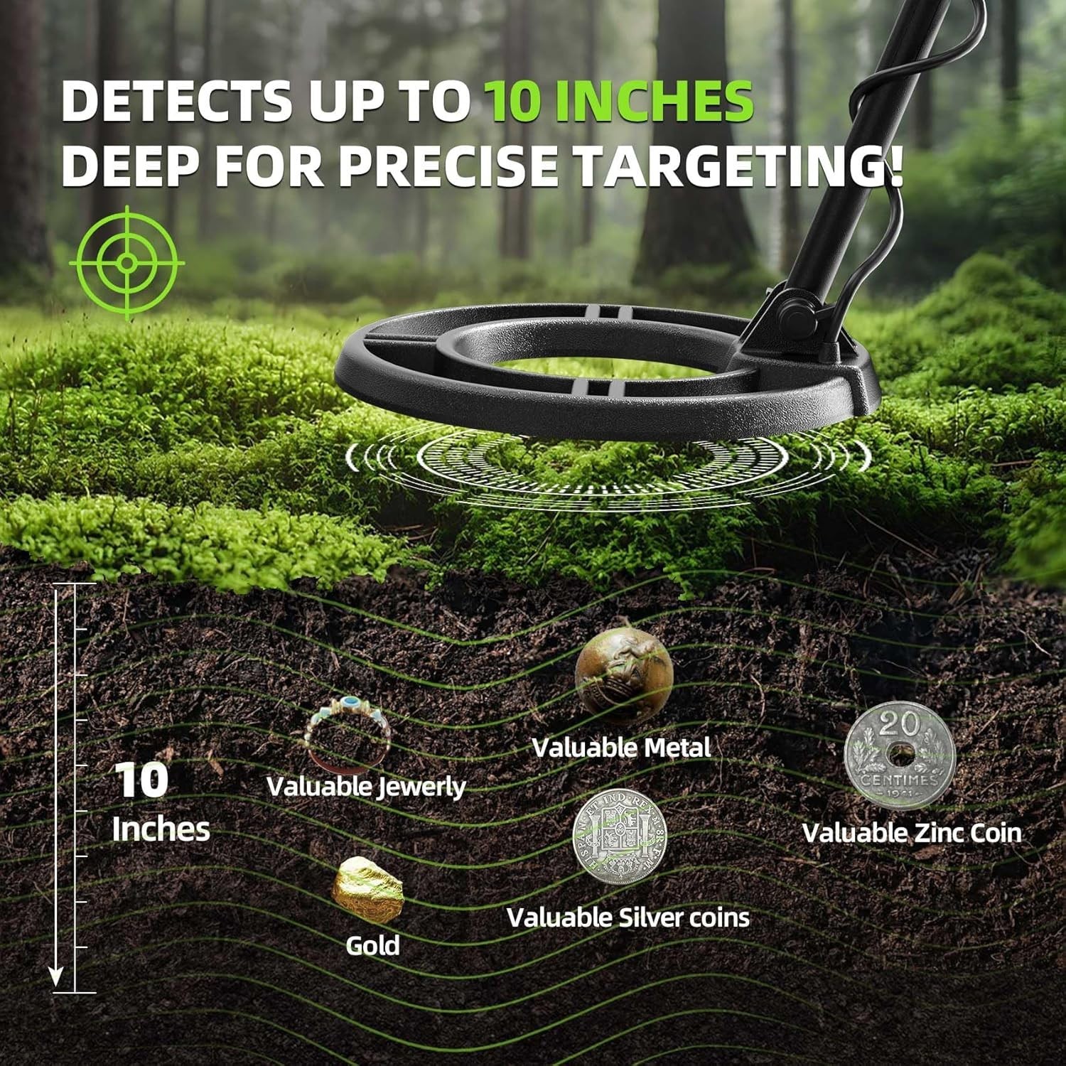 5 Mode Metal Detector Featuring Memory, Disc, and Pinpoint for Precise Detection