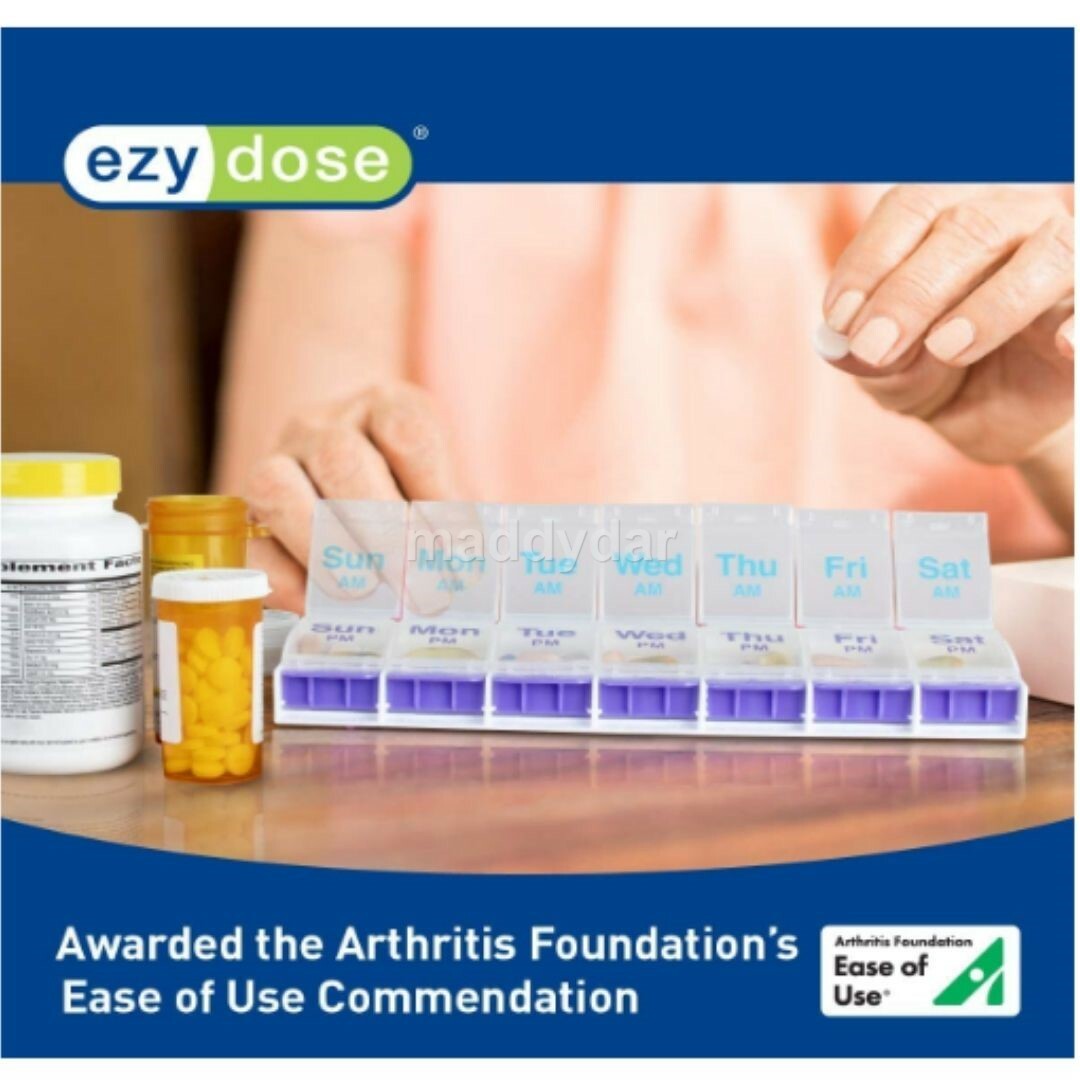 Weekly Pill Planner Organizer XL Easy Use AM/PM with Push Button 7 Day Box Case