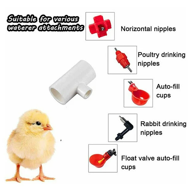 1/2" PVC Tee【50Pack】Automatic Poultry Waterer Drinker Cups Chicken Water Nipples