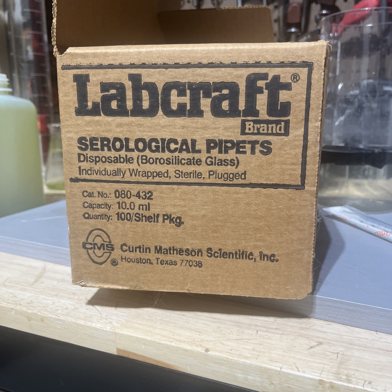 Labcraft Pyrex 10mL.  Borosilicate Glass Disposable Serological 1/10.  85 Units