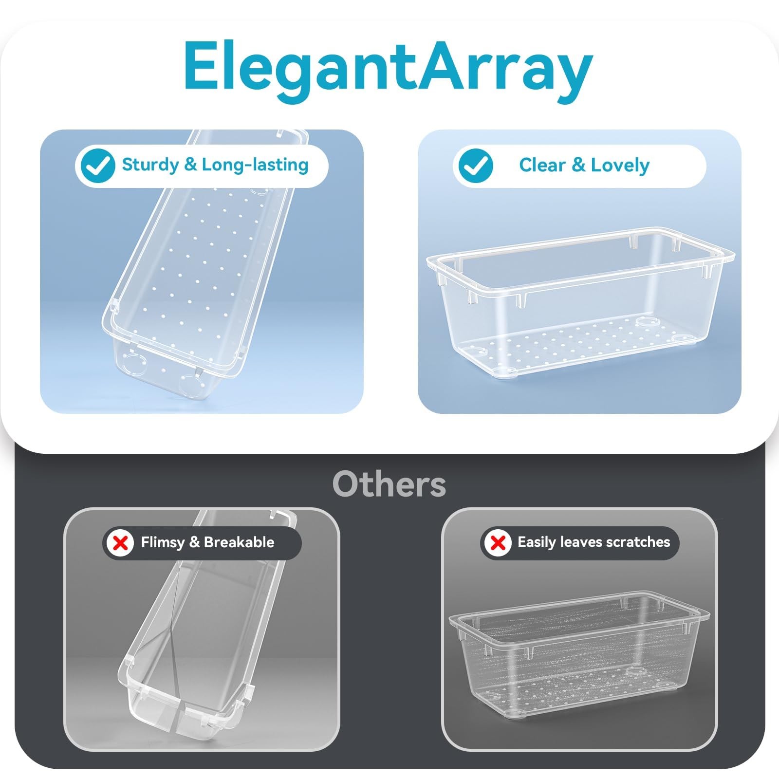 ElegantArray 12 PCS Drawer Organizer Set, 4 Sizes Tool Storage 12 PCS, Milky
