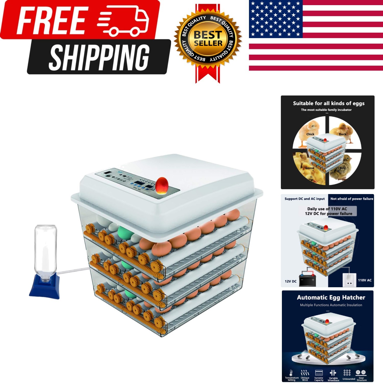 170 Egg Incubator Poultry Hatcher with Fully Automatic Egg Turning and Temper...