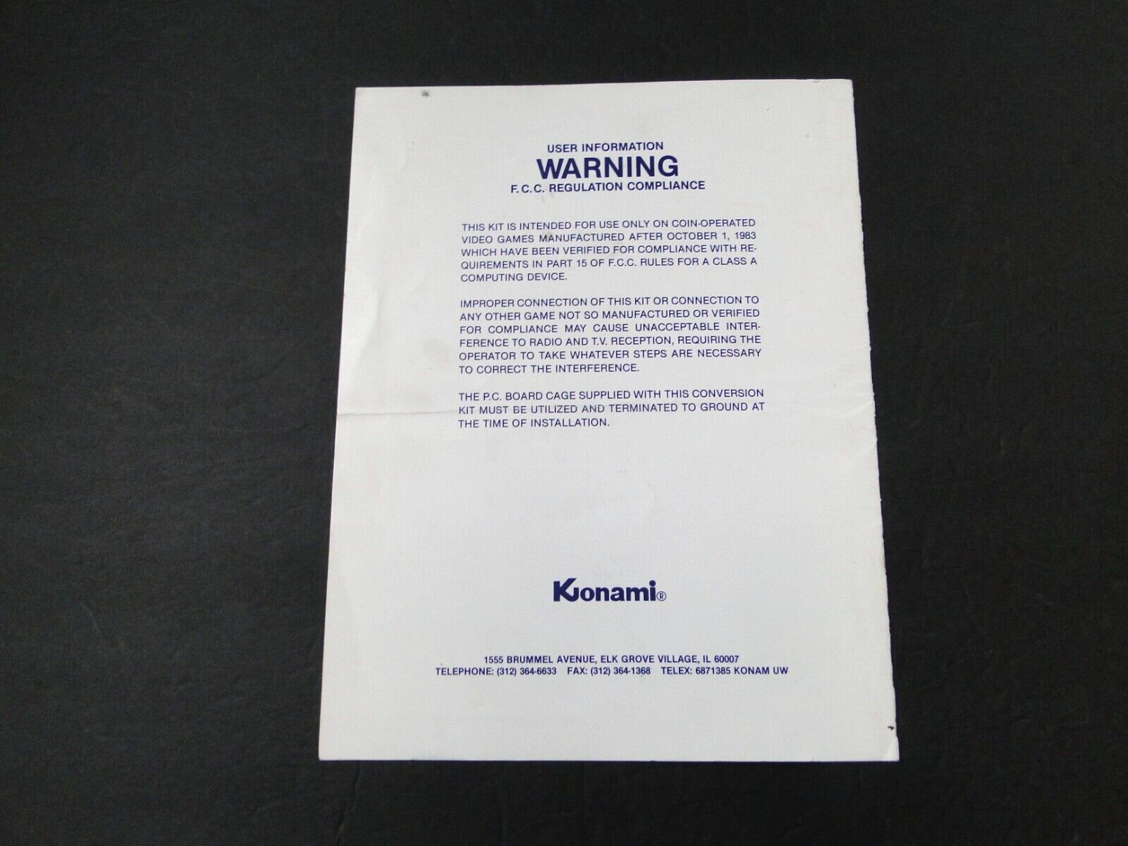 Vintage 1985 Konami: Rush'n Attack Arcade Conversion Kit Instruction Manual
