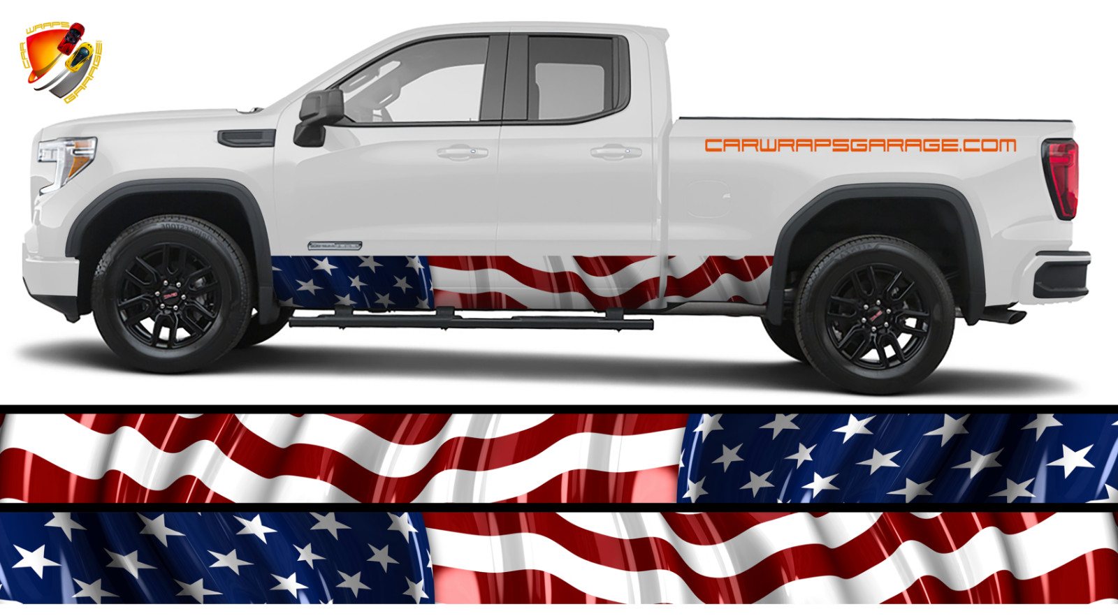 American Flag Rocker Panel Graphic Decal  Wrap Kit for Truck Waving USA Boa