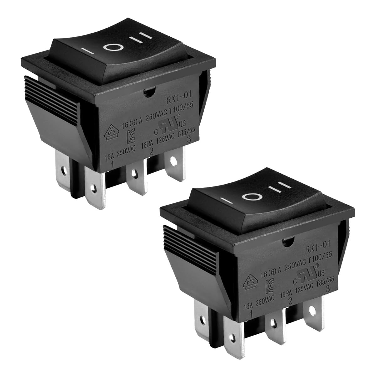 Rocker Switch Onoffon Dpdt 6 Terminals 16a 250vac Black 2pack