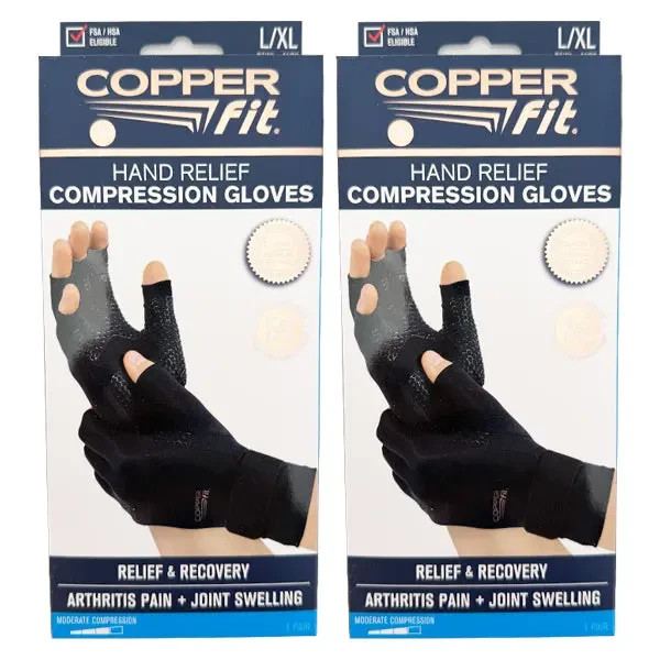 Copper Fit Unisex Hand Relief Compression Gloves Large/X-Large - Lot of 2 Pairs